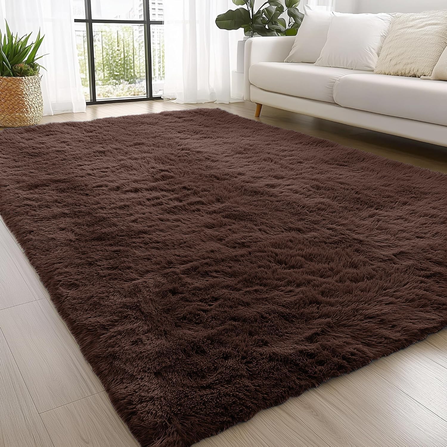 OLANLY Fluffy Area Rug for Living Room Bedroom, 5x8 Feet Soft Shaggy Non-Slip Carpet, Indoor Modern Plush Area Rugs for Kids Girls and Boys, Dorms, Nursery Rooms, Home Decor, Coffee - pokemaOLANLY Fluffy Area Rug for Living Room Bedroom, 5x8 Feet Soft Shaggy Non-Slip Carpet, Indoor Modern Plush Area Rugs for Kids Girls and Boys, Dorms, Nursery Rooms, Home Decor, Coffee