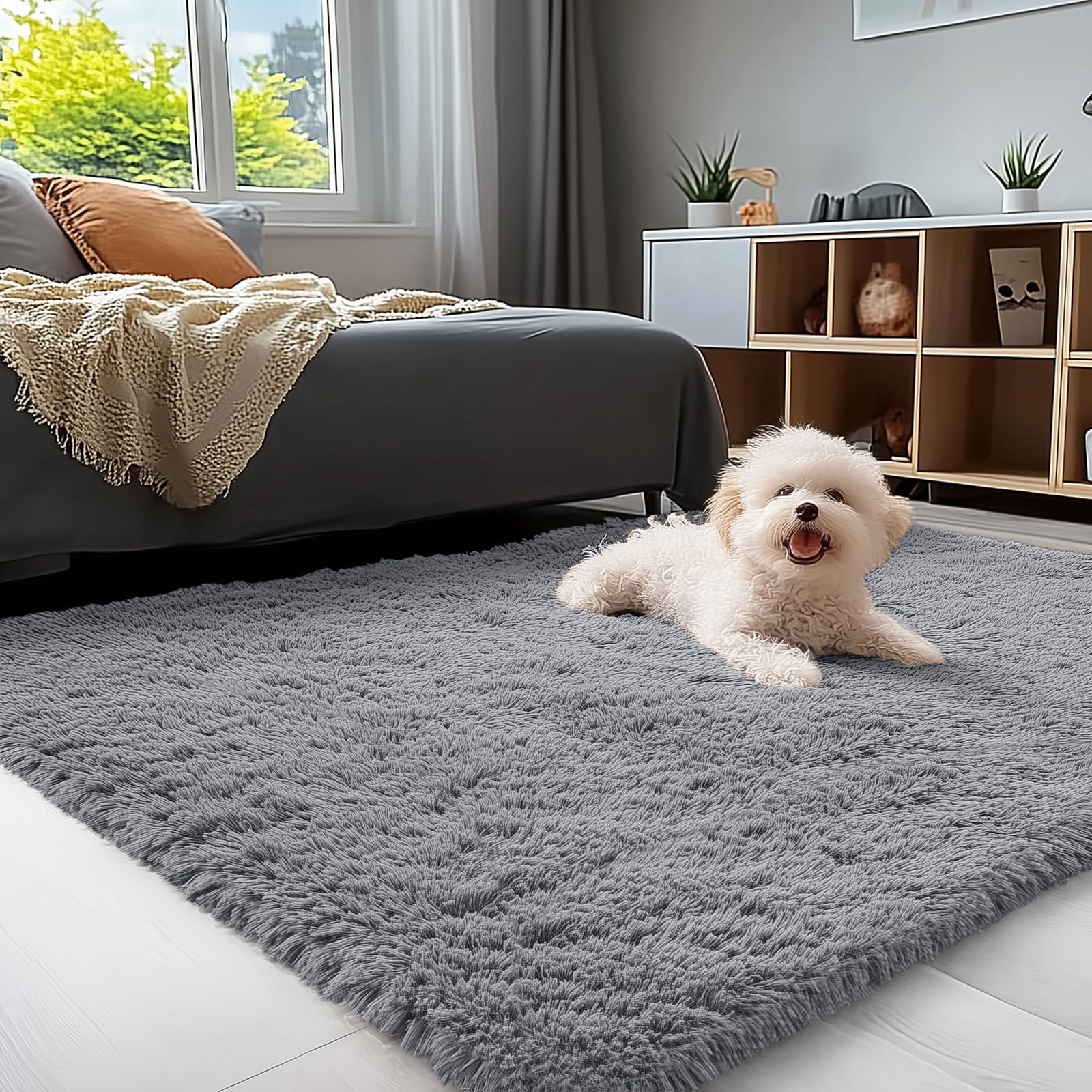 OLANLY Fluffy Area Rug for Living Room Bedroom, 5x8 Feet Soft Shaggy Non-Slip Carpet, Indoor Modern Plush Area Rugs for Kids Girls and Boys, Dorms, Nursery Rooms, Home Decor, Coffee - pokemaOLANLY Fluffy Area Rug for Living Room Bedroom, 5x8 Feet Soft Shaggy Non-Slip Carpet, Indoor Modern Plush Area Rugs for Kids Girls and Boys, Dorms, Nursery Rooms, Home Decor, Coffee