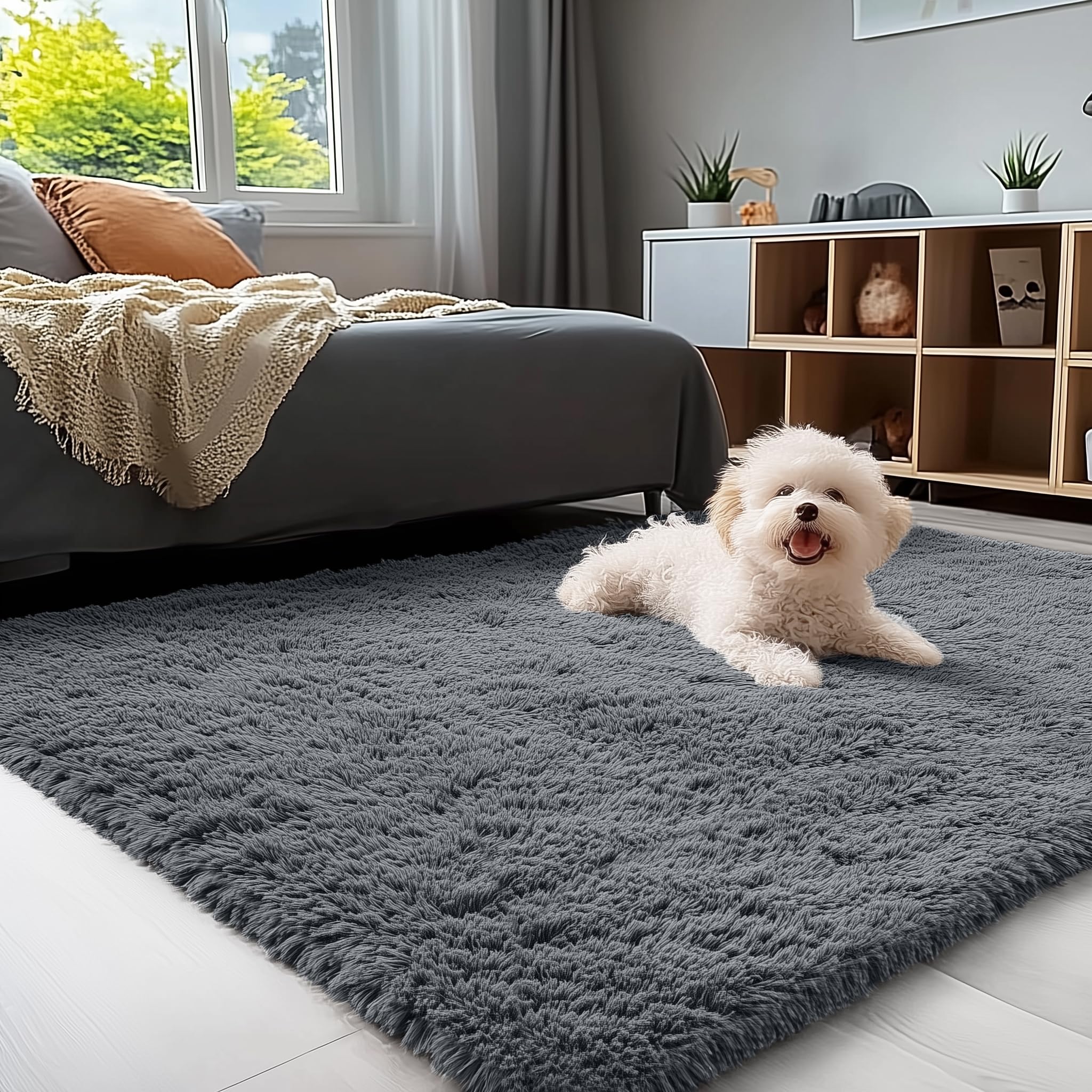OLANLY Fluffy Area Rug for Living Room Bedroom, 5x8 Feet Soft Shaggy Non-Slip Carpet, Indoor Modern Plush Area Rugs for Kids Girls and Boys, Dorms, Nursery Rooms, Home Decor, Coffee - pokemaOLANLY Fluffy Area Rug for Living Room Bedroom, 5x8 Feet Soft Shaggy Non-Slip Carpet, Indoor Modern Plush Area Rugs for Kids Girls and Boys, Dorms, Nursery Rooms, Home Decor, Coffee