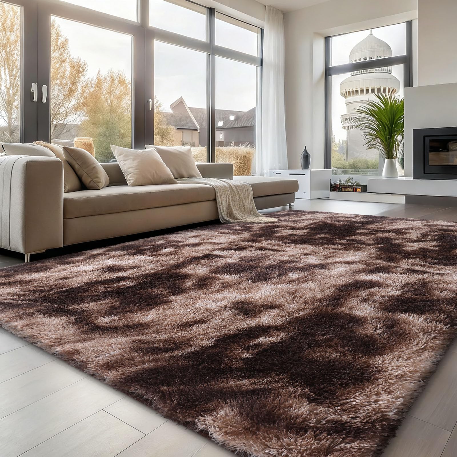 OLANLY Fluffy Area Rug for Living Room Bedroom, 5x8 Feet Soft Shaggy Non-Slip Carpet, Indoor Modern Plush Area Rugs for Kids Girls and Boys, Dorms, Nursery Rooms, Home Decor, Coffee - pokemaOLANLY Fluffy Area Rug for Living Room Bedroom, 5x8 Feet Soft Shaggy Non-Slip Carpet, Indoor Modern Plush Area Rugs for Kids Girls and Boys, Dorms, Nursery Rooms, Home Decor, Coffee