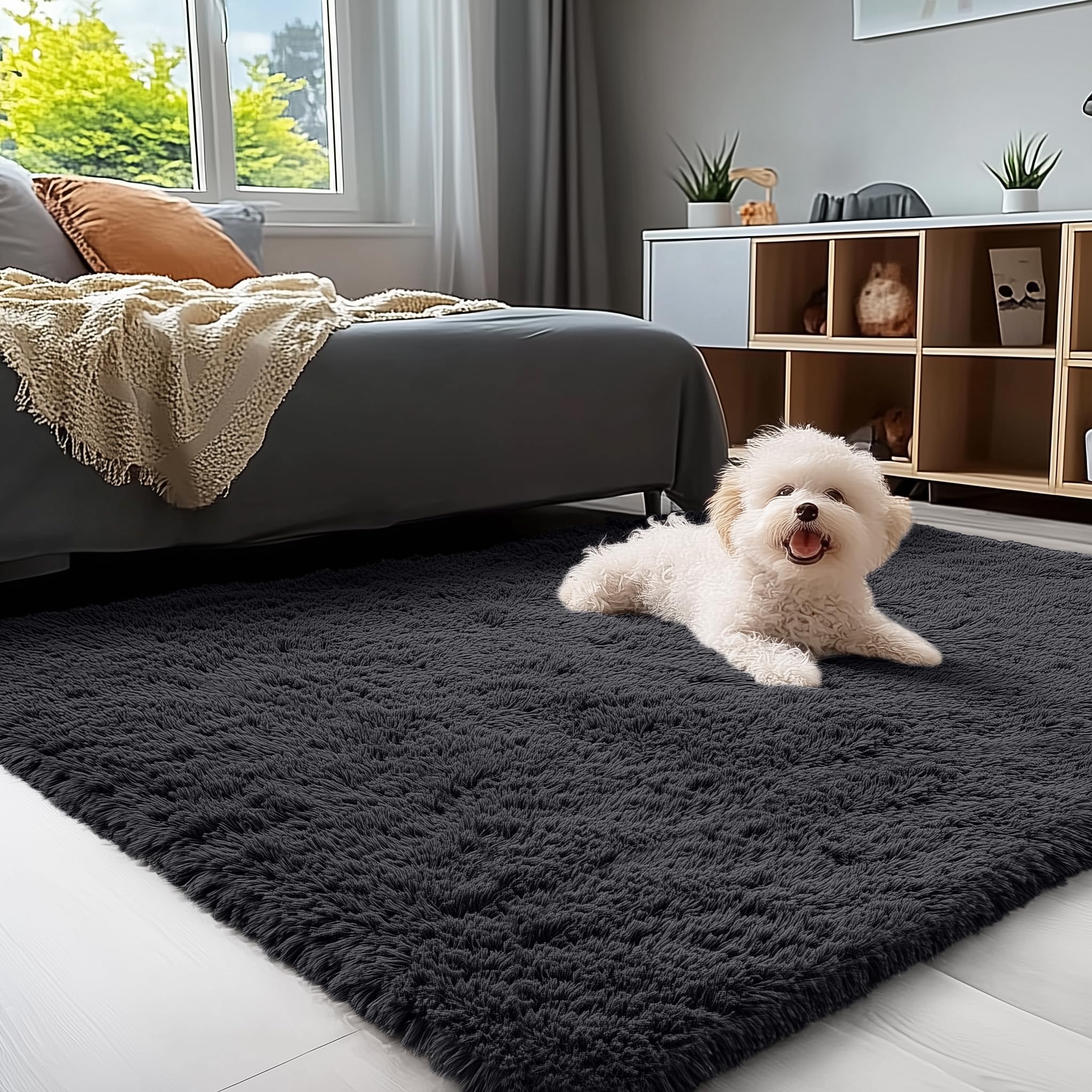 OLANLY Fluffy Area Rug for Living Room Bedroom, 5x8 Feet Soft Shaggy Non-Slip Carpet, Indoor Modern Plush Area Rugs for Kids Girls and Boys, Dorms, Nursery Rooms, Home Decor, Coffee - pokemaOLANLY Fluffy Area Rug for Living Room Bedroom, 5x8 Feet Soft Shaggy Non-Slip Carpet, Indoor Modern Plush Area Rugs for Kids Girls and Boys, Dorms, Nursery Rooms, Home Decor, Coffee