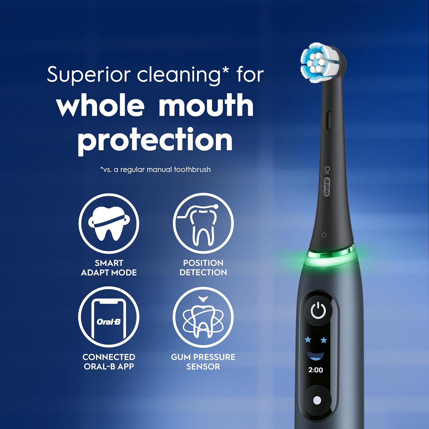 Oral-B iO Deep Clean + Protect Rechargeable Electric Toothbrush, Black with Visible Pressure Sensor, 5 Cleaning Settings, 2 Min Timer, a iO Series 7 Toothbrush, 2 Replacement Brush Heads, and Charging Travel Case - pokemaOral-B iO Deep Clean + Protect Rechargeable Electric Toothbrush, Black with Visible Pressure Sensor, 5 Cleaning Settings, 2 Min Timer, a iO Series 7 Toothbrush, 2 Replacement Brush Heads, and Charging Travel Case