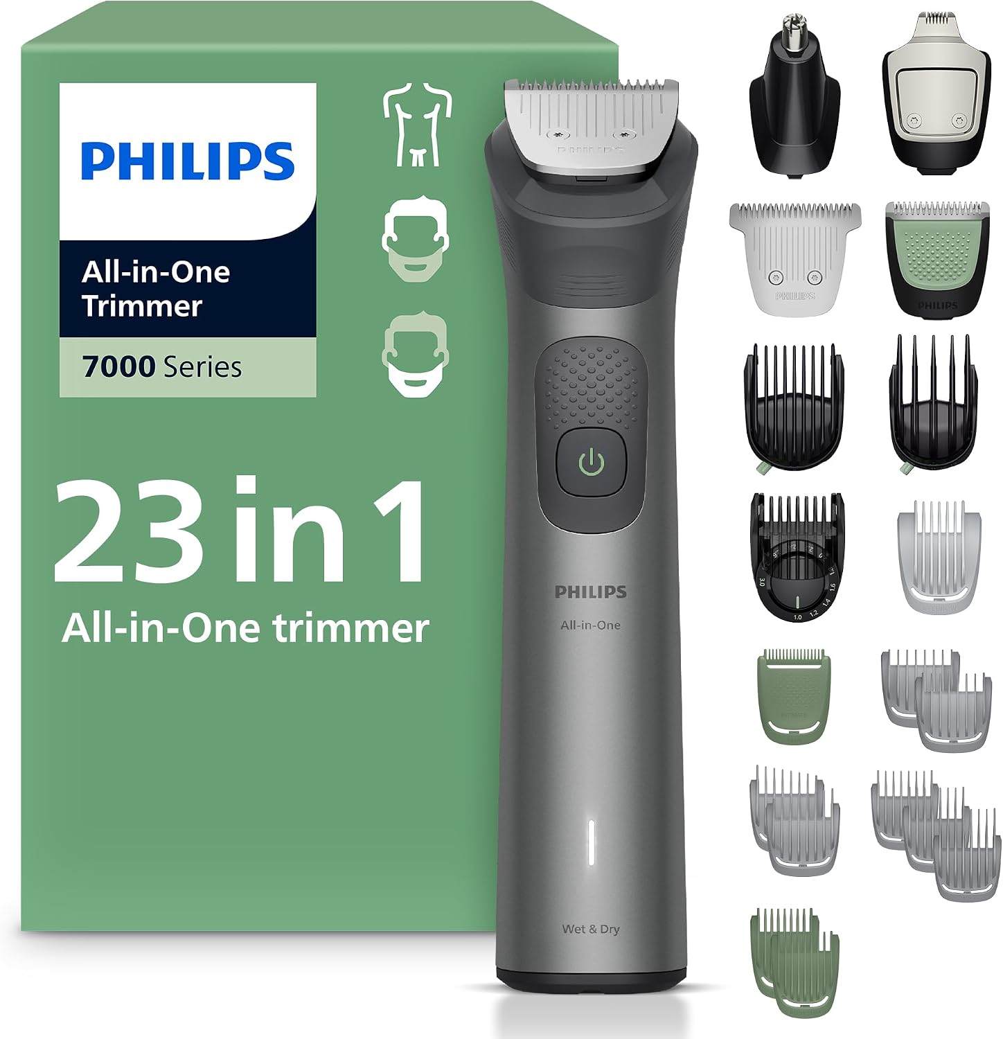 Philips Multigroom 7000 Series All-in-One 23-Piece Trimmer - Shaver and Clipper for Face, Head & Body, Self-sharpening Full Metal Blades, 24 Length Settings (0.5-16 mm), Model MG7963/28 - pokemaPhilips Multigroom 7000 Series All-in-One 23-Piece Trimmer - Shaver and Clipper for Face, Head & Body, Self-sharpening Full Metal Blades, 24 Length Settings (0.5-16 mm), Model MG7963/28