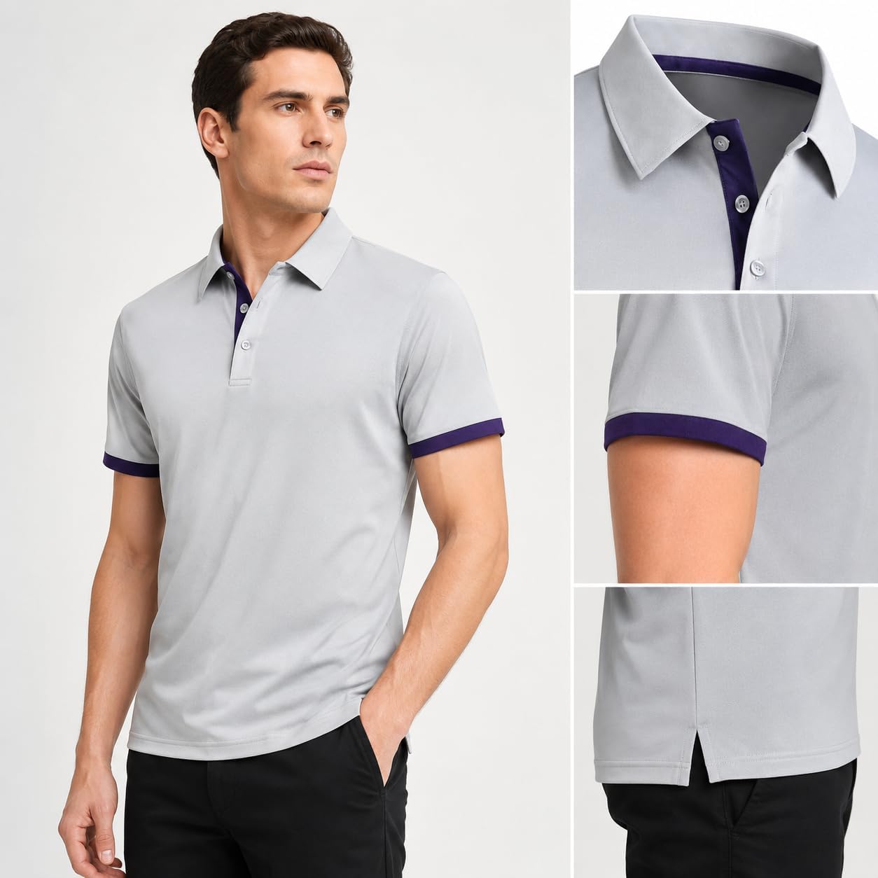 Polo d'été décontracté à manches courtes pour homme, design de couleur contrastée, 100 % polyester, séchage rapide et coupe confortable - pokemaPolo d'été décontracté à manches courtes pour homme, design de couleur contrastée, 100 % polyester, séchage rapide et coupe confortable