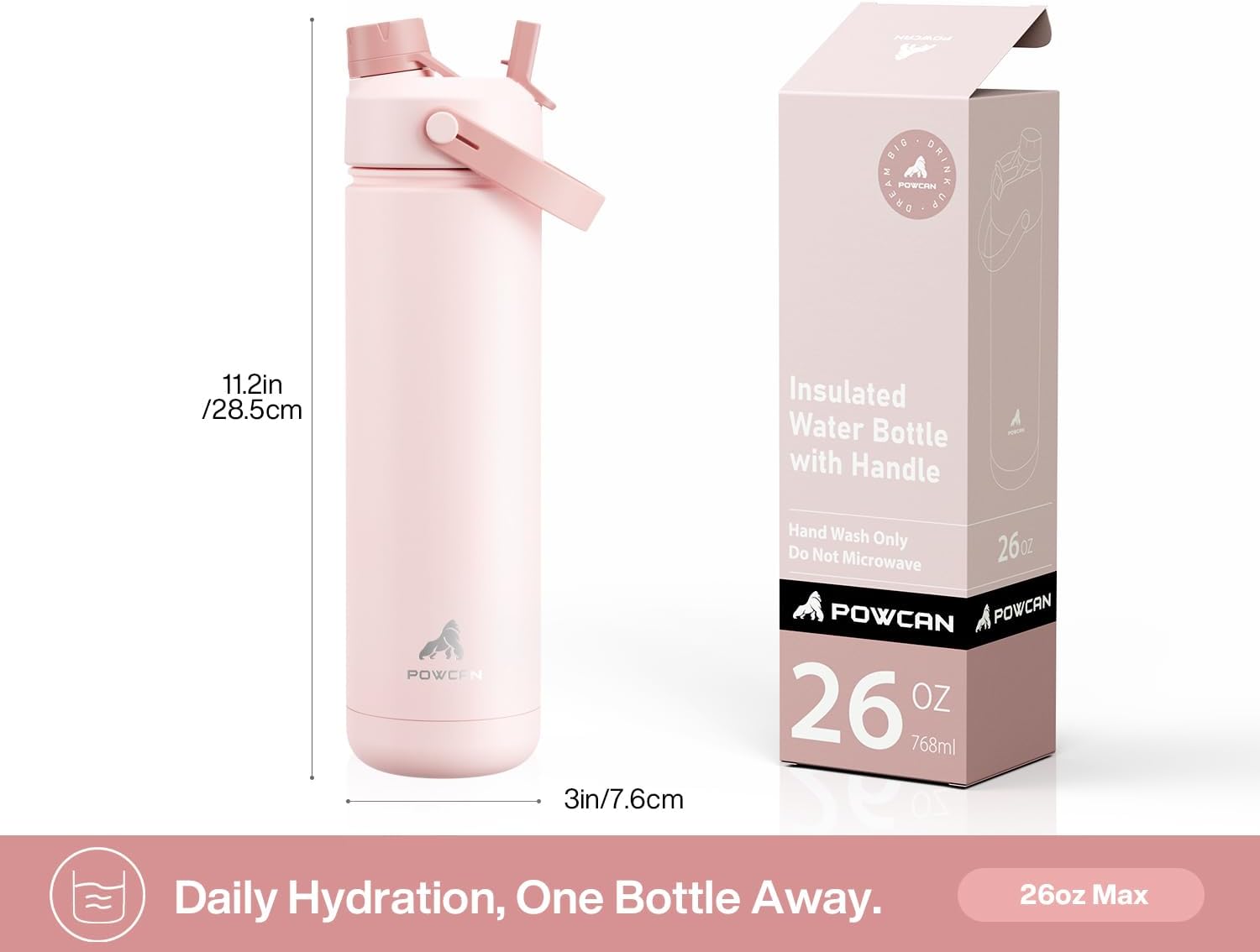 POWCAN 26 oz Insulated Water Bottle with 2-in-1 Straw and Spout Lid, Keep Cold 24H, Leak-Proof, Fits in Car Cup Holder, Stainless Steel Water Bottle for Sports, Travel, and School (Cotton Candy) - pokemaPOWCAN 26 oz Insulated Water Bottle with 2-in-1 Straw and Spout Lid, Keep Cold 24H, Leak-Proof, Fits in Car Cup Holder, Stainless Steel Water Bottle for Sports, Travel, and School (Cotton Candy)
