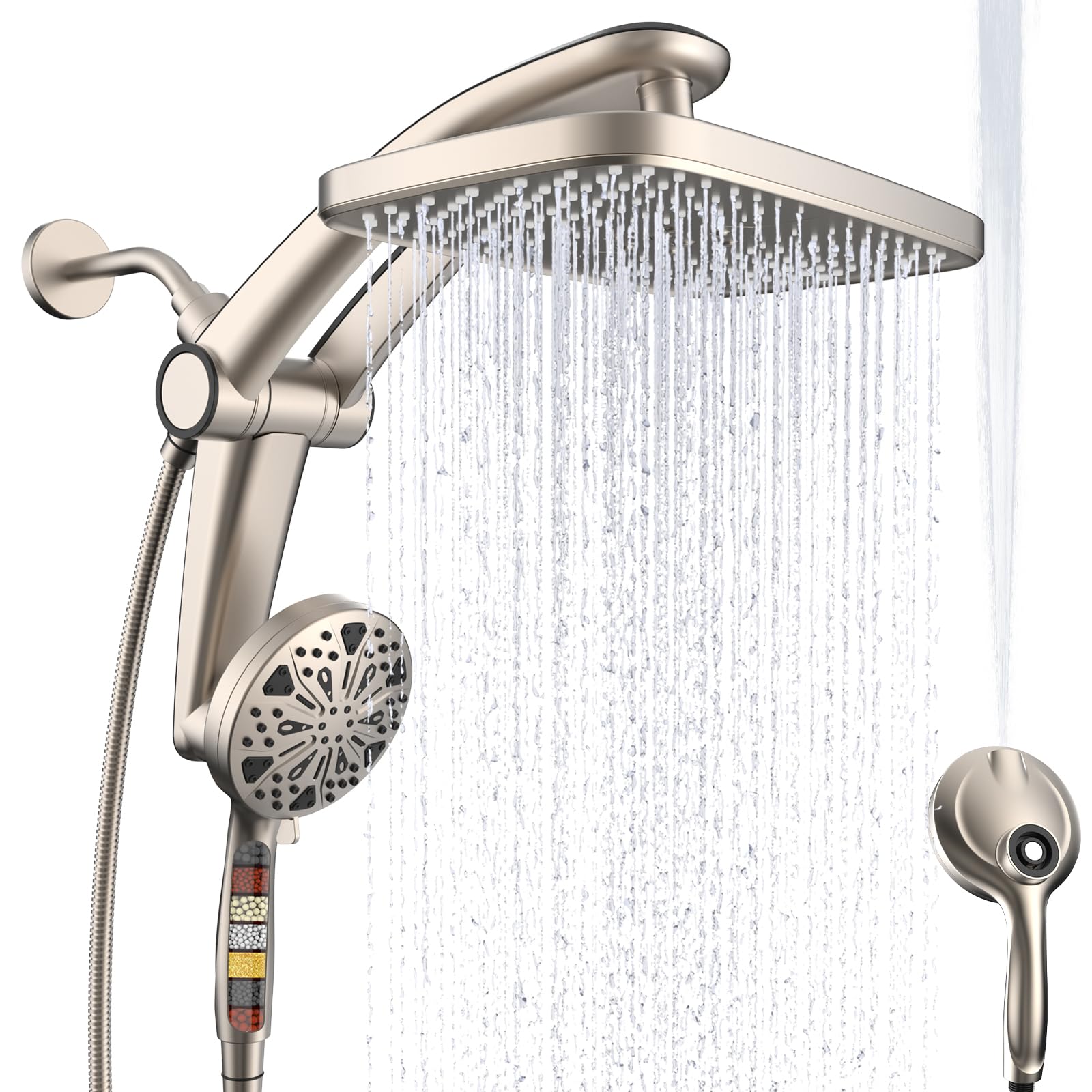 Rain Shower Head, Dual Shower Heads, Adjustable Integrated Bracket with Built-in Magnetic Base and Powerful Water Spray, with Handheld high-Pressure Spray Combination (Black). - pokemaRain Shower Head, Dual Shower Heads, Adjustable Integrated Bracket with Built-in Magnetic Base and Powerful Water Spray, with Handheld high-Pressure Spray Combination (Black).