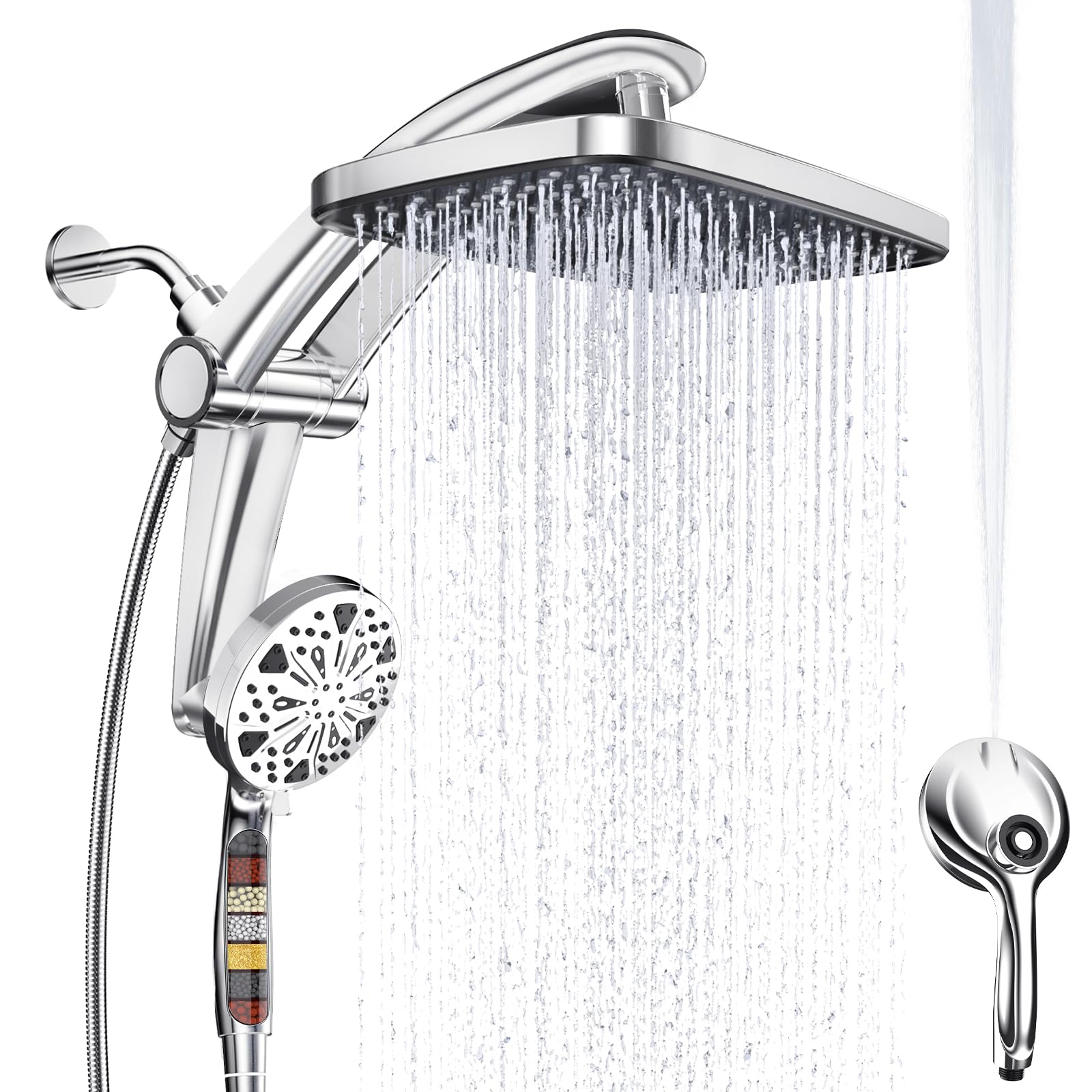 Rain Shower Head, Dual Shower Heads, Adjustable Integrated Bracket with Built-in Magnetic Base and Powerful Water Spray, with Handheld high-Pressure Spray Combination (Black). - pokemaRain Shower Head, Dual Shower Heads, Adjustable Integrated Bracket with Built-in Magnetic Base and Powerful Water Spray, with Handheld high-Pressure Spray Combination (Black).