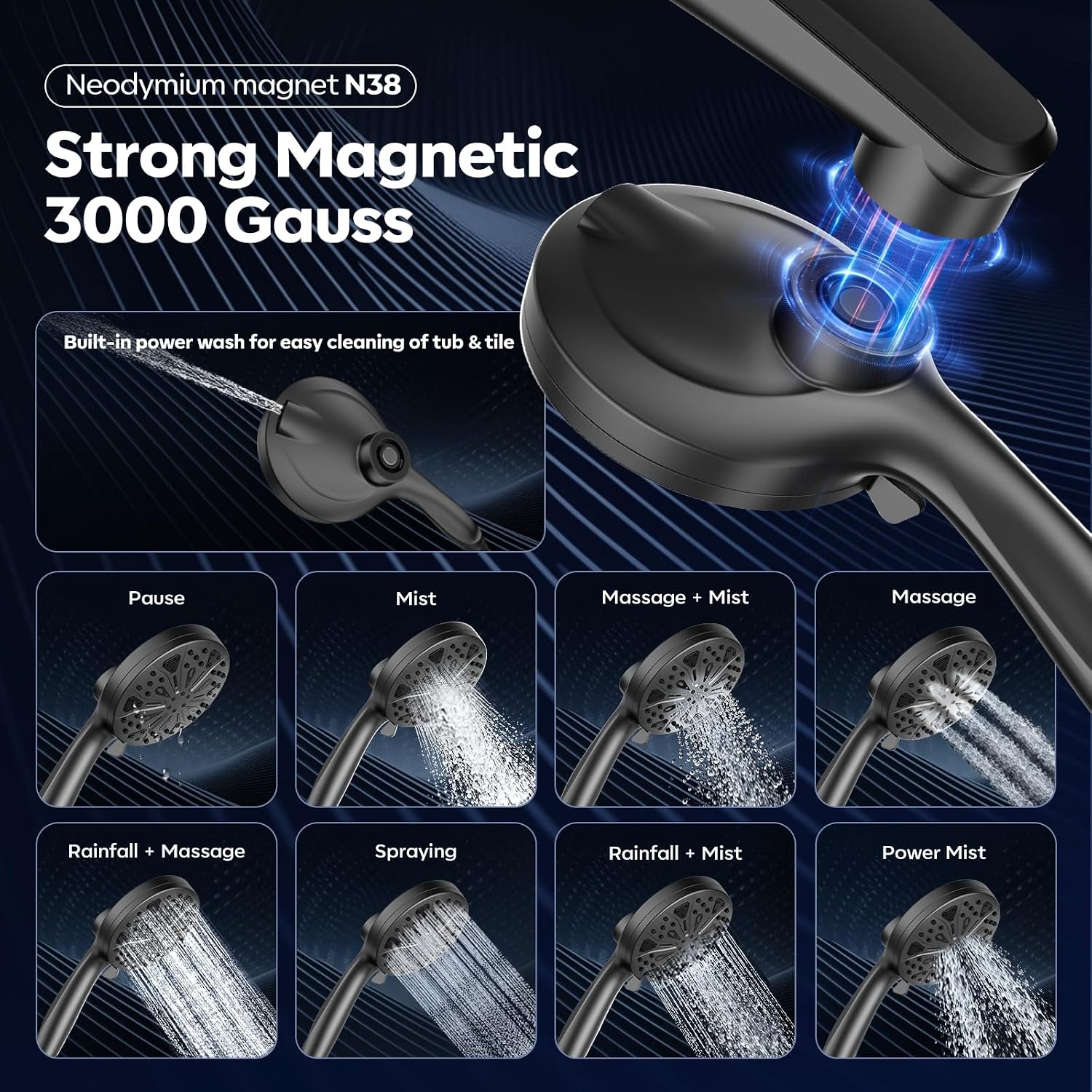 Rain Shower Head, Dual Shower Heads, Adjustable Integrated Bracket with Built-in Magnetic Base and Powerful Water Spray, with Handheld high-Pressure Spray Combination (Black). - pokemaRain Shower Head, Dual Shower Heads, Adjustable Integrated Bracket with Built-in Magnetic Base and Powerful Water Spray, with Handheld high-Pressure Spray Combination (Black).