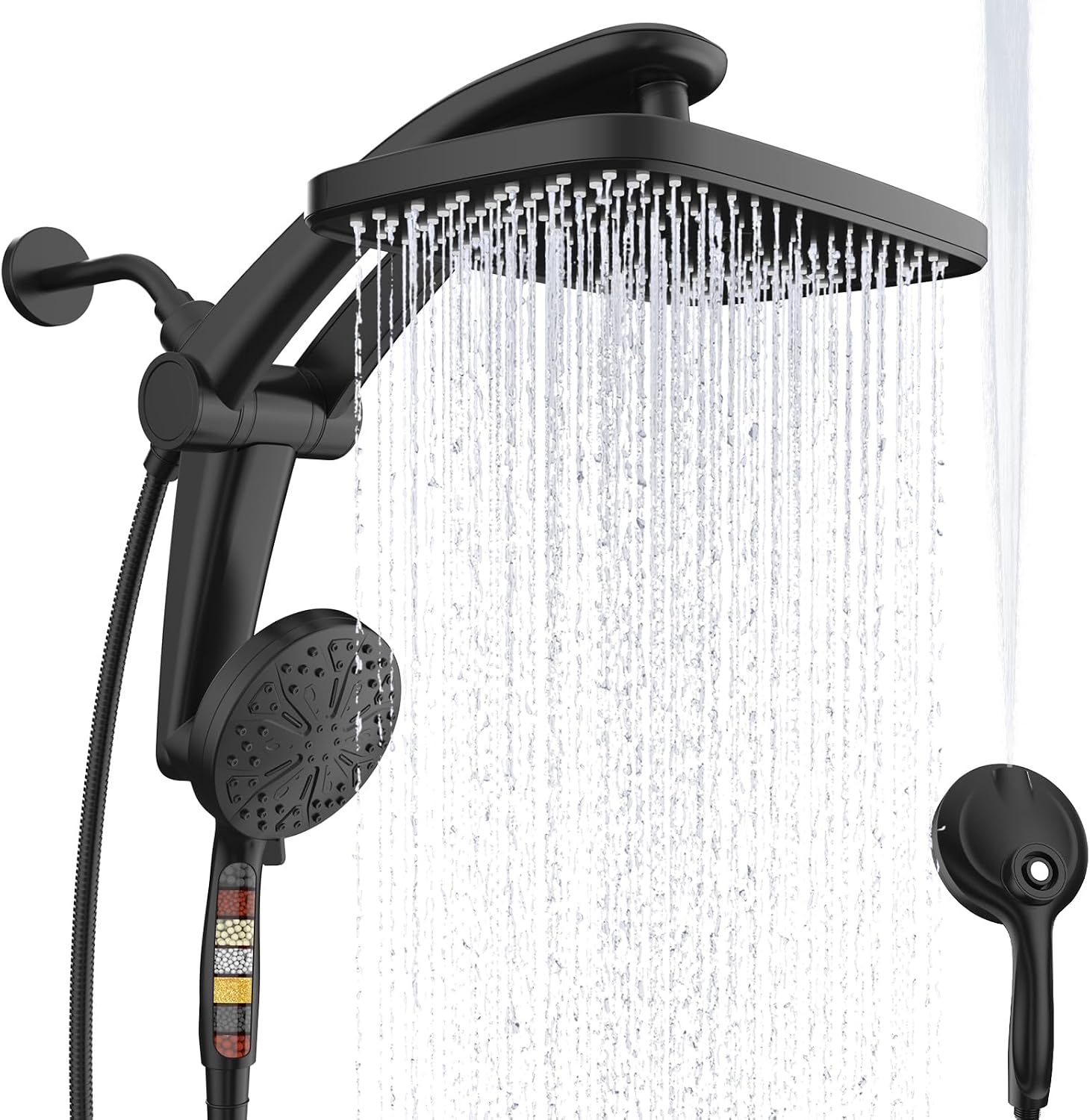 Rain Shower Head, Dual Shower Heads, Adjustable Integrated Bracket with Built-in Magnetic Base and Powerful Water Spray, with Handheld high-Pressure Spray Combination (Black). - pokemaRain Shower Head, Dual Shower Heads, Adjustable Integrated Bracket with Built-in Magnetic Base and Powerful Water Spray, with Handheld high-Pressure Spray Combination (Black).