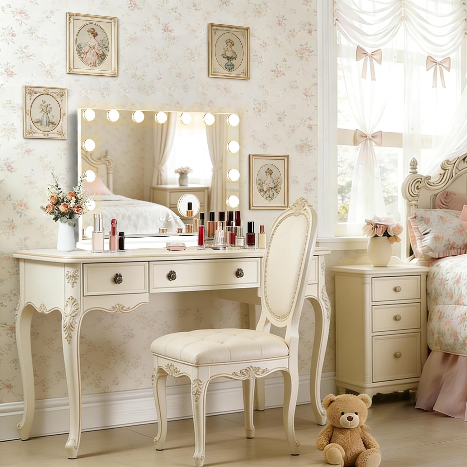 Ratsamee Hollywood Vanity Mirror with Lights –23×18 Inch Light Up Makeup Mirror with 15 Dimmable LED Bulbs, Touchscreen Control, USB Charging Port for Bedroom, Dressing Table - pokemaRatsamee Hollywood Vanity Mirror with Lights –23×18 Inch Light Up Makeup Mirror with 15 Dimmable LED Bulbs, Touchscreen Control, USB Charging Port for Bedroom, Dressing Table