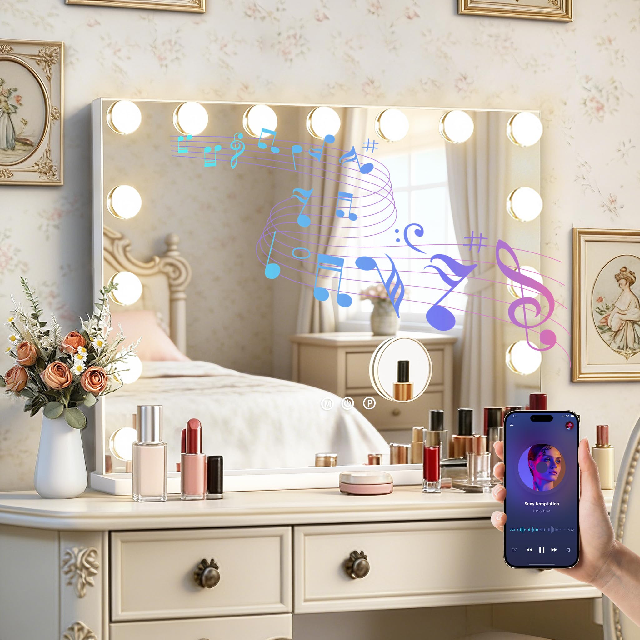 Ratsamee Hollywood Vanity Mirror with Lights –23×18 Inch Light Up Makeup Mirror with 15 Dimmable LED Bulbs, Touchscreen Control, USB Charging Port for Bedroom, Dressing Table - pokemaRatsamee Hollywood Vanity Mirror with Lights –23×18 Inch Light Up Makeup Mirror with 15 Dimmable LED Bulbs, Touchscreen Control, USB Charging Port for Bedroom, Dressing Table