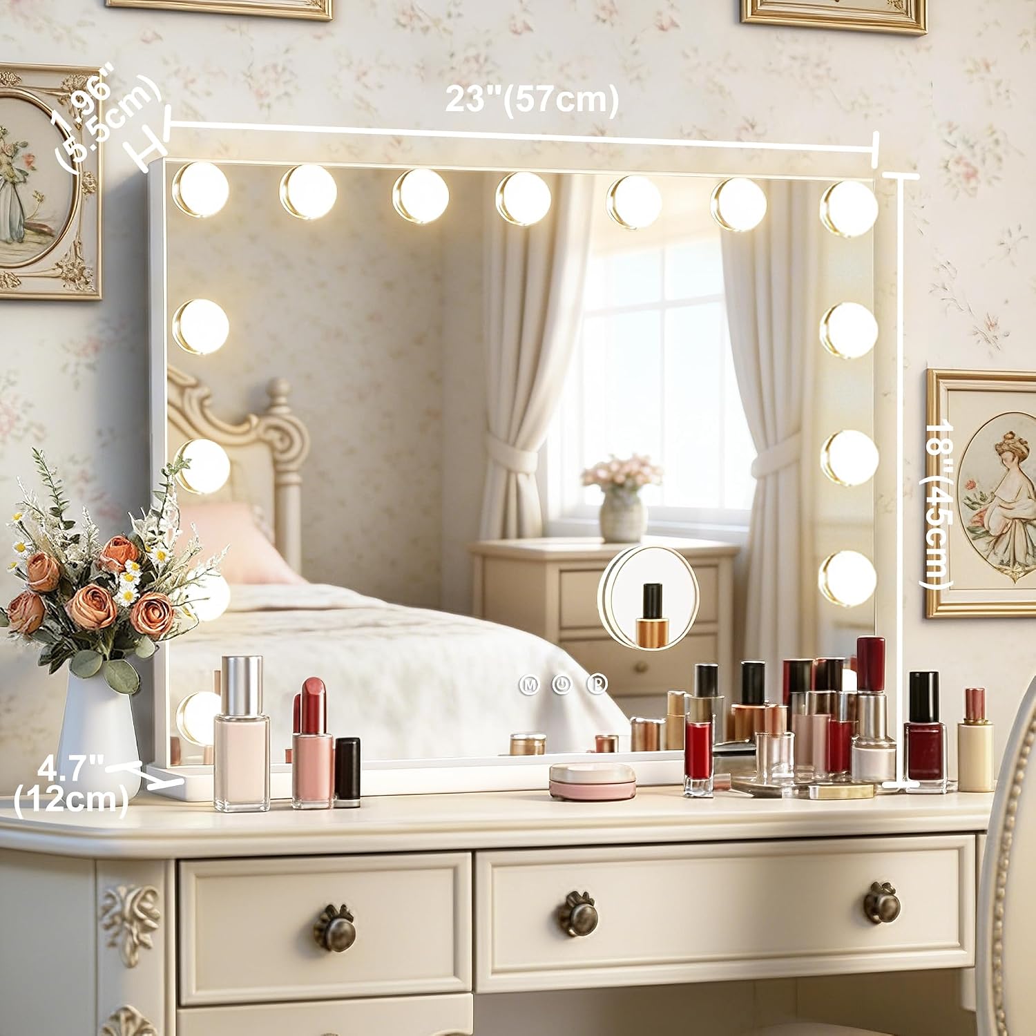 Ratsamee Hollywood Vanity Mirror with Lights –23×18 Inch Light Up Makeup Mirror with 15 Dimmable LED Bulbs, Touchscreen Control, USB Charging Port for Bedroom, Dressing Table - pokemaRatsamee Hollywood Vanity Mirror with Lights –23×18 Inch Light Up Makeup Mirror with 15 Dimmable LED Bulbs, Touchscreen Control, USB Charging Port for Bedroom, Dressing Table