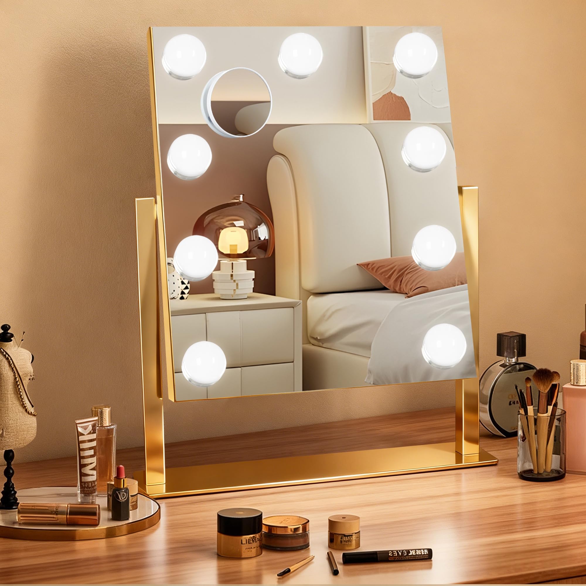 Ratsamee Hollywood Vanity Mirror with Lights –23×18 Inch Light Up Makeup Mirror with 15 Dimmable LED Bulbs, Touchscreen Control, USB Charging Port for Bedroom, Dressing Table - pokemaRatsamee Hollywood Vanity Mirror with Lights –23×18 Inch Light Up Makeup Mirror with 15 Dimmable LED Bulbs, Touchscreen Control, USB Charging Port for Bedroom, Dressing Table