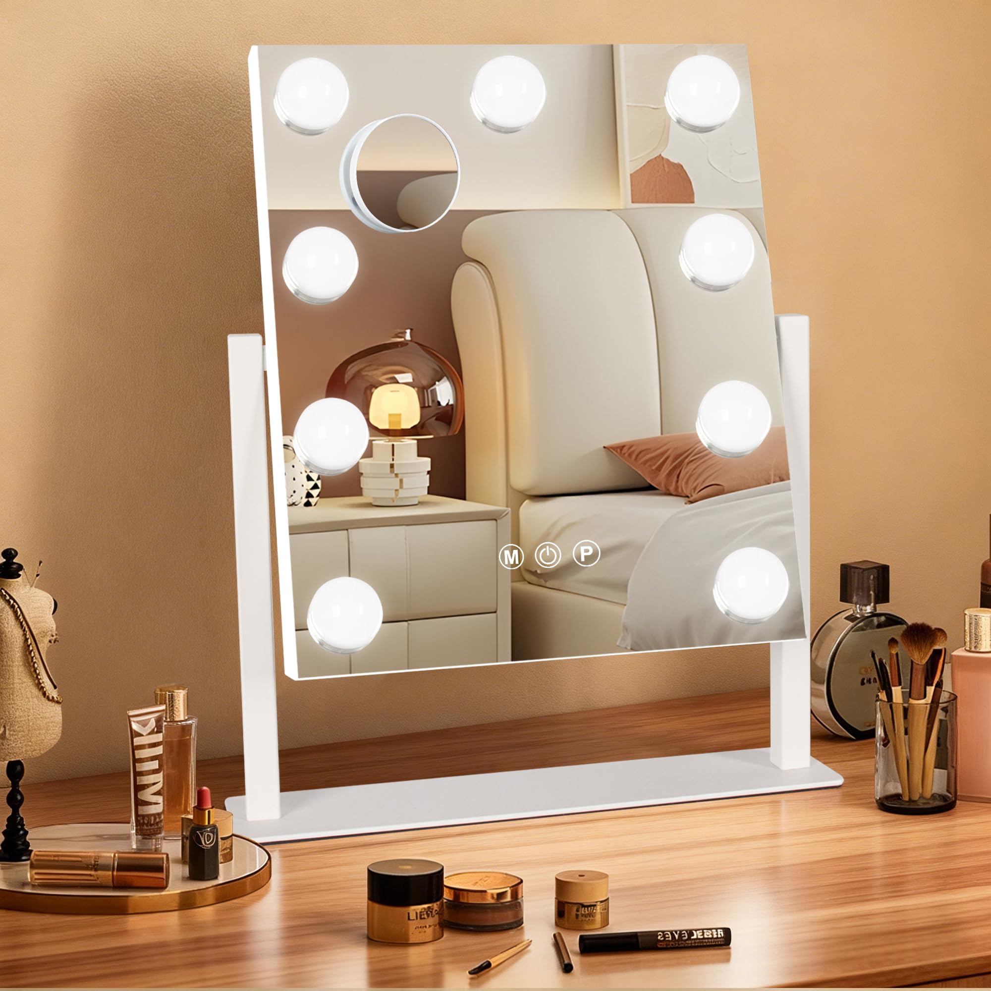 Ratsamee Hollywood Vanity Mirror with Lights –23×18 Inch Light Up Makeup Mirror with 15 Dimmable LED Bulbs, Touchscreen Control, USB Charging Port for Bedroom, Dressing Table - pokemaRatsamee Hollywood Vanity Mirror with Lights –23×18 Inch Light Up Makeup Mirror with 15 Dimmable LED Bulbs, Touchscreen Control, USB Charging Port for Bedroom, Dressing Table