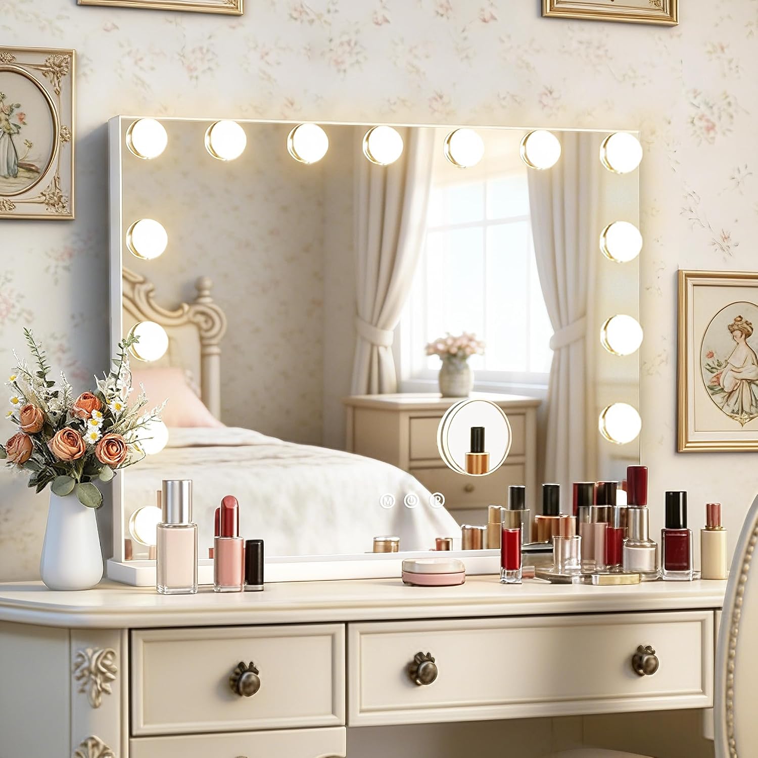 Ratsamee Hollywood Vanity Mirror with Lights –23×18 Inch Light Up Makeup Mirror with 15 Dimmable LED Bulbs, Touchscreen Control, USB Charging Port for Bedroom, Dressing Table - pokemaRatsamee Hollywood Vanity Mirror with Lights –23×18 Inch Light Up Makeup Mirror with 15 Dimmable LED Bulbs, Touchscreen Control, USB Charging Port for Bedroom, Dressing Table