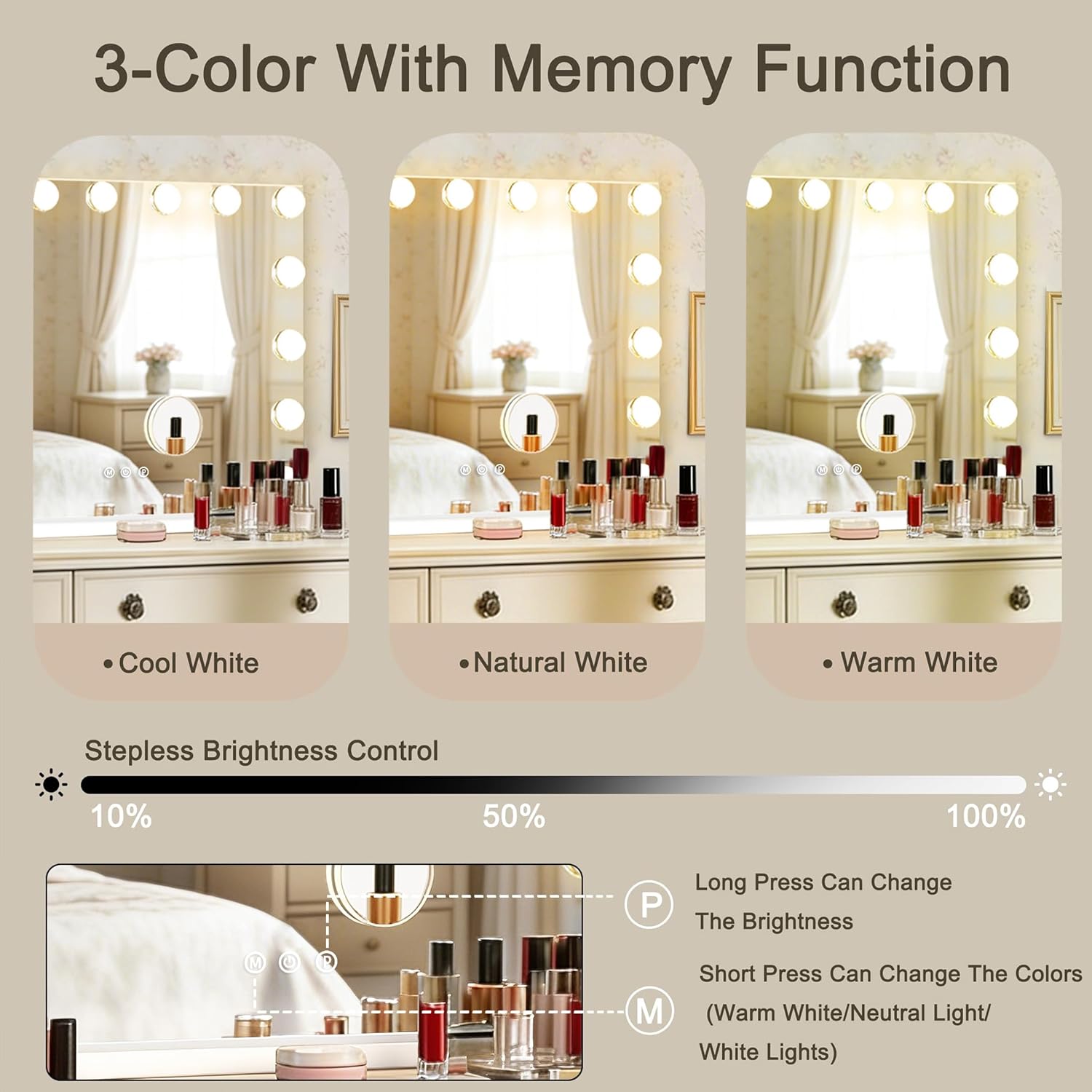Ratsamee Hollywood Vanity Mirror with Lights –23×18 Inch Light Up Makeup Mirror with 15 Dimmable LED Bulbs, Touchscreen Control, USB Charging Port for Bedroom, Dressing Table - pokemaRatsamee Hollywood Vanity Mirror with Lights –23×18 Inch Light Up Makeup Mirror with 15 Dimmable LED Bulbs, Touchscreen Control, USB Charging Port for Bedroom, Dressing Table