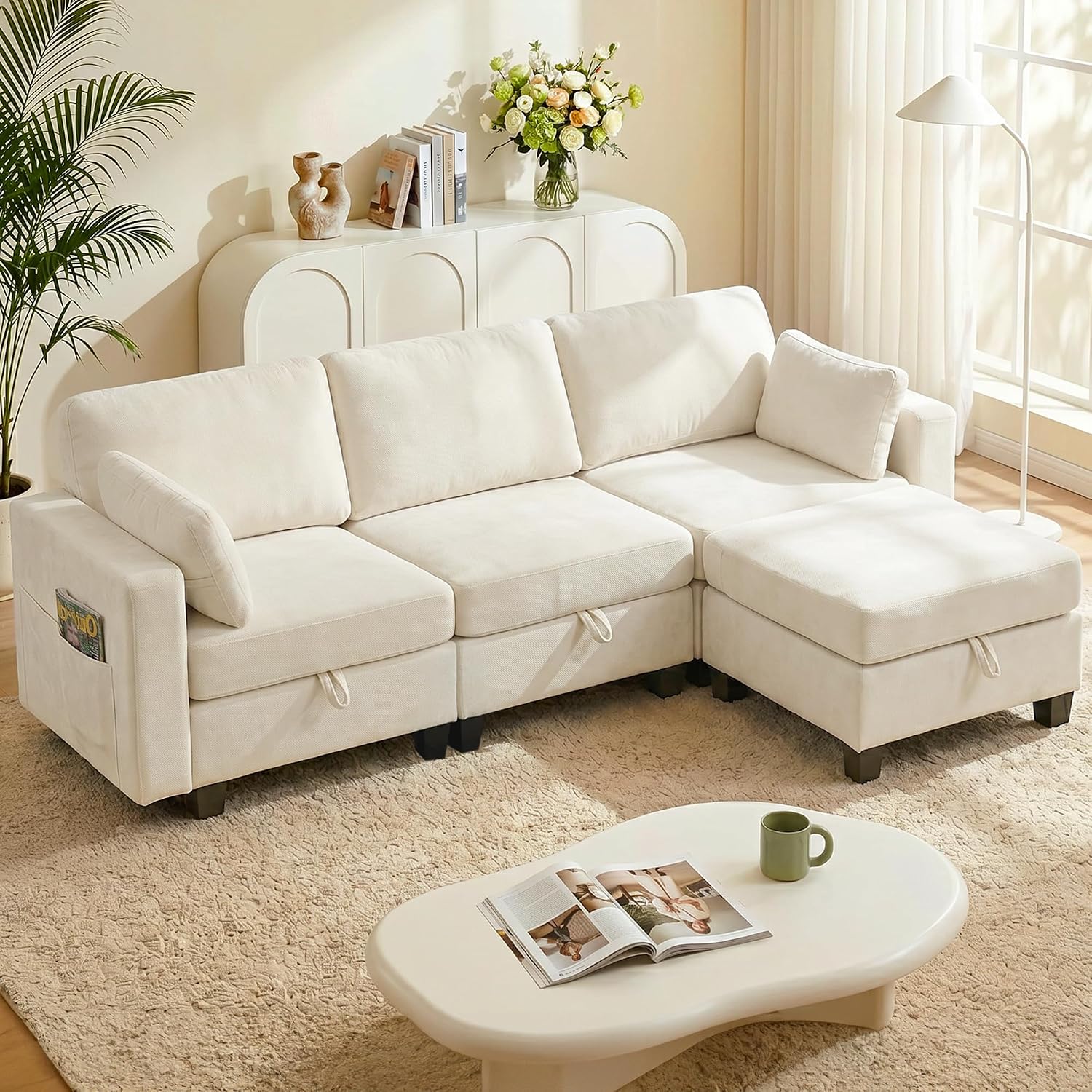 Real Relax 99.6'' Oversized Sectional Sofa, Modular 3 Seater L Shaped Comfy Cloud Couch with Storage Movable Ottoman and Thick Cushion for Apartment Living Room Bedroom, Beige, Chenille - pokemaReal Relax 99.6'' Oversized Sectional Sofa, Modular 3 Seater L Shaped Comfy Cloud Couch with Storage Movable Ottoman and Thick Cushion for Apartment Living Room Bedroom, Beige, Chenille