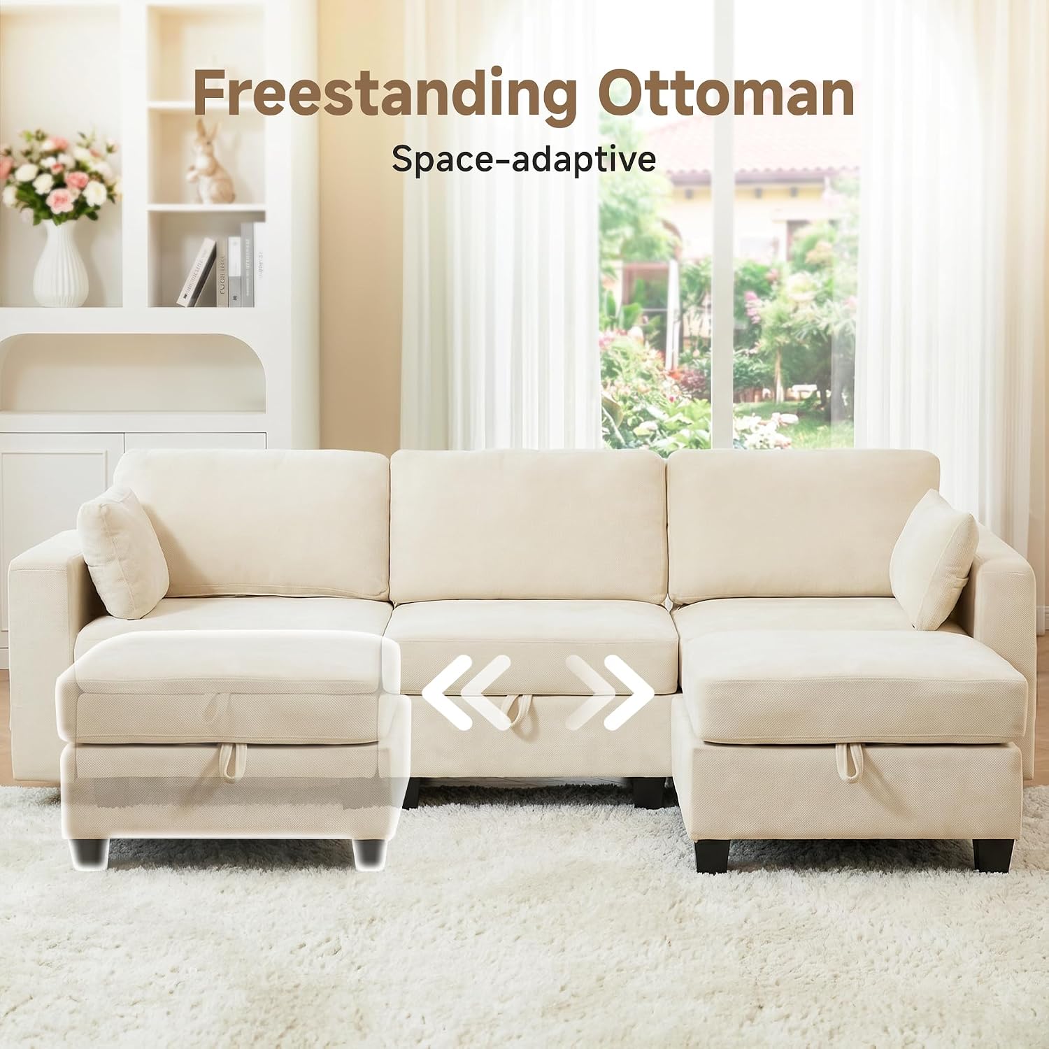 Real Relax 99.6'' Oversized Sectional Sofa, Modular 3 Seater L Shaped Comfy Cloud Couch with Storage Movable Ottoman and Thick Cushion for Apartment Living Room Bedroom, Beige, Chenille - pokemaReal Relax 99.6'' Oversized Sectional Sofa, Modular 3 Seater L Shaped Comfy Cloud Couch with Storage Movable Ottoman and Thick Cushion for Apartment Living Room Bedroom, Beige, Chenille