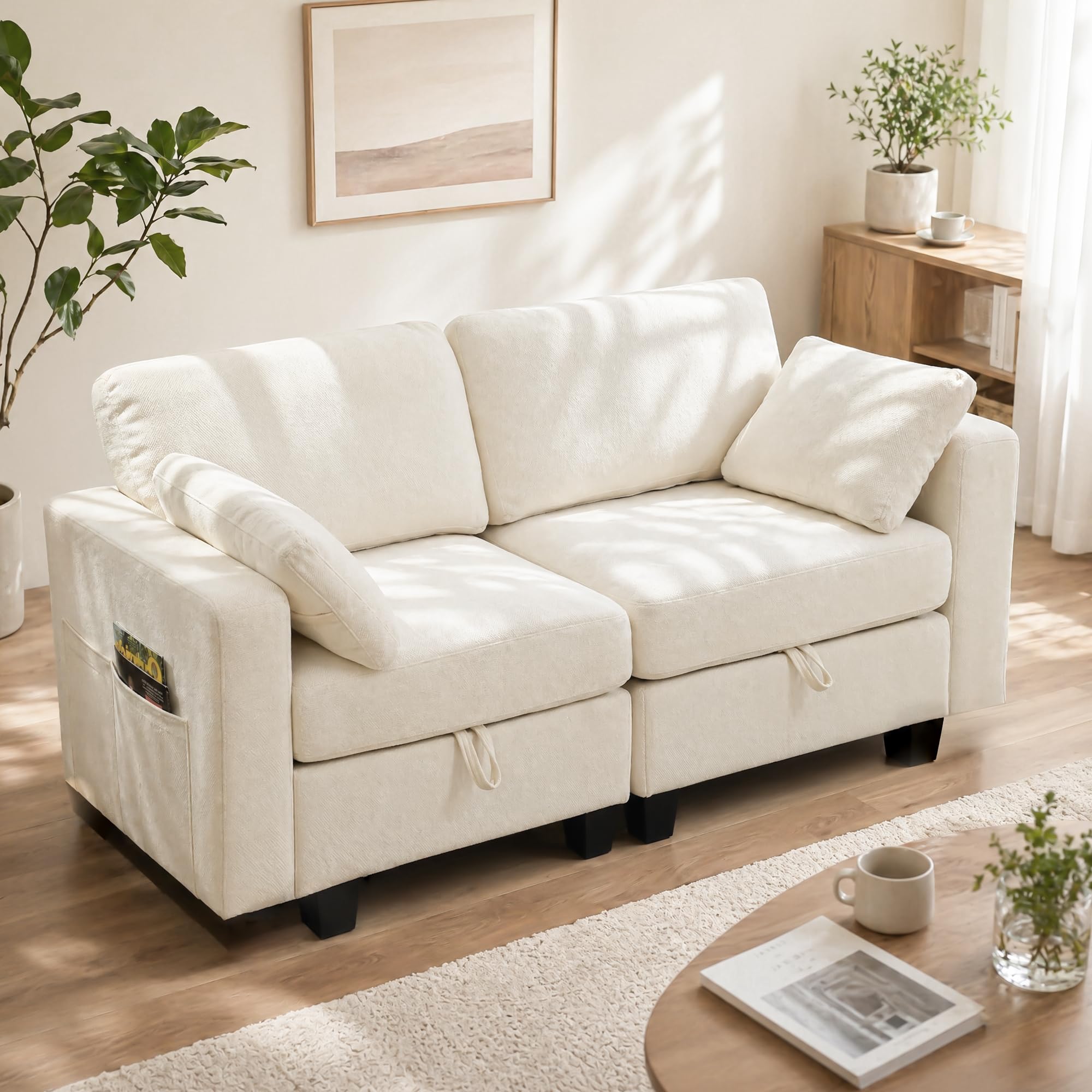 Real Relax 99.6'' Oversized Sectional Sofa, Modular 3 Seater L Shaped Comfy Cloud Couch with Storage Movable Ottoman and Thick Cushion for Apartment Living Room Bedroom, Beige, Chenille - pokemaReal Relax 99.6'' Oversized Sectional Sofa, Modular 3 Seater L Shaped Comfy Cloud Couch with Storage Movable Ottoman and Thick Cushion for Apartment Living Room Bedroom, Beige, Chenille