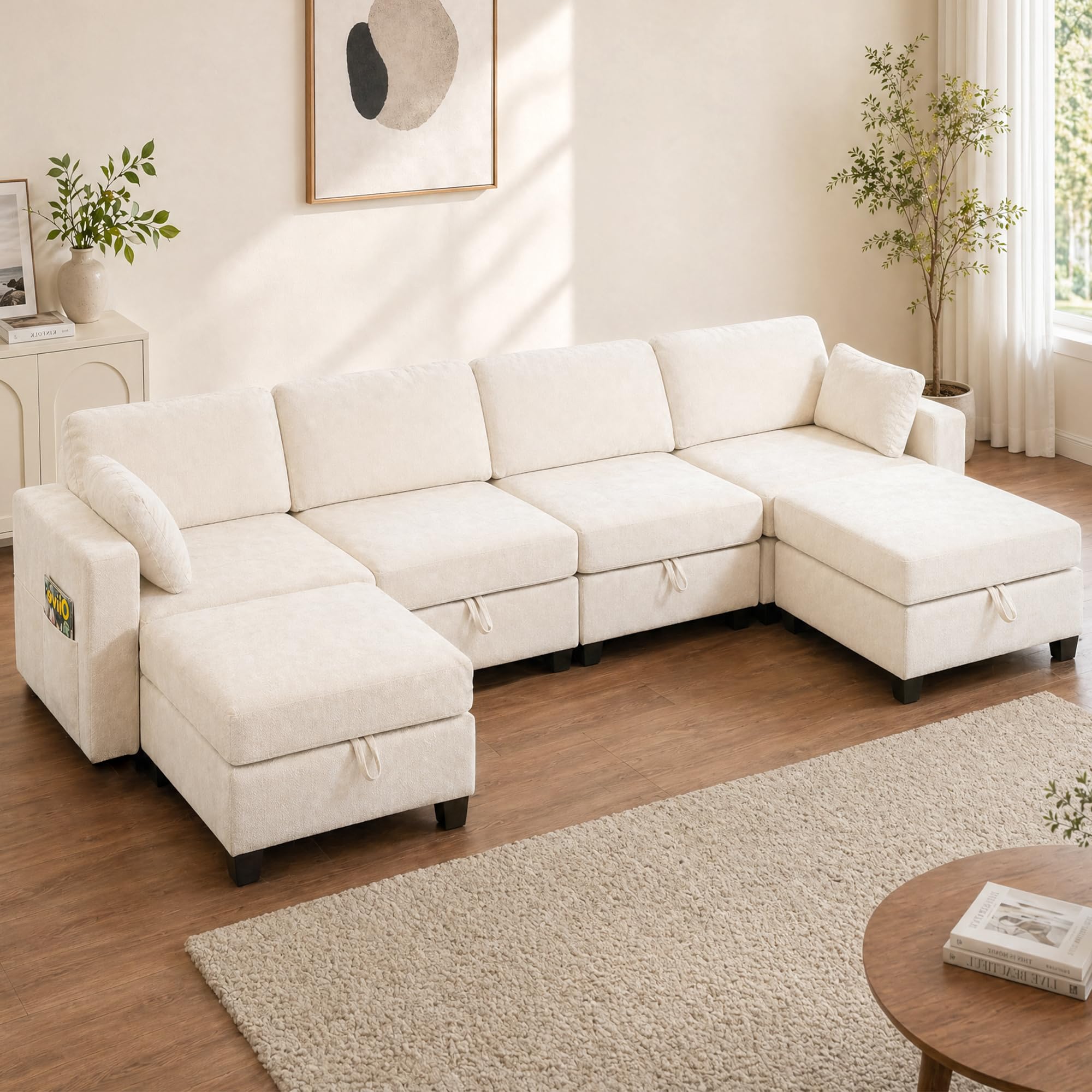 Real Relax 99.6'' Oversized Sectional Sofa, Modular 3 Seater L Shaped Comfy Cloud Couch with Storage Movable Ottoman and Thick Cushion for Apartment Living Room Bedroom, Beige, Chenille - pokemaReal Relax 99.6'' Oversized Sectional Sofa, Modular 3 Seater L Shaped Comfy Cloud Couch with Storage Movable Ottoman and Thick Cushion for Apartment Living Room Bedroom, Beige, Chenille