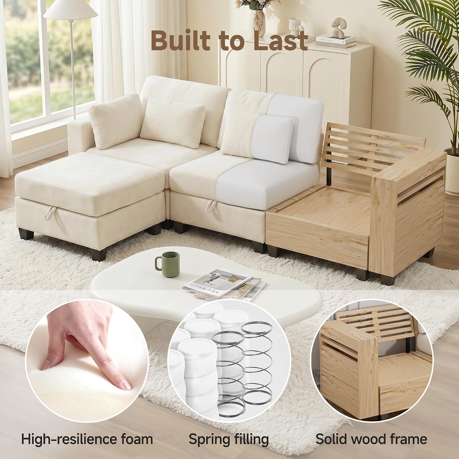 Real Relax 99.6'' Oversized Sectional Sofa, Modular 3 Seater L Shaped Comfy Cloud Couch with Storage Movable Ottoman and Thick Cushion for Apartment Living Room Bedroom, Beige, Chenille - pokemaReal Relax 99.6'' Oversized Sectional Sofa, Modular 3 Seater L Shaped Comfy Cloud Couch with Storage Movable Ottoman and Thick Cushion for Apartment Living Room Bedroom, Beige, Chenille
