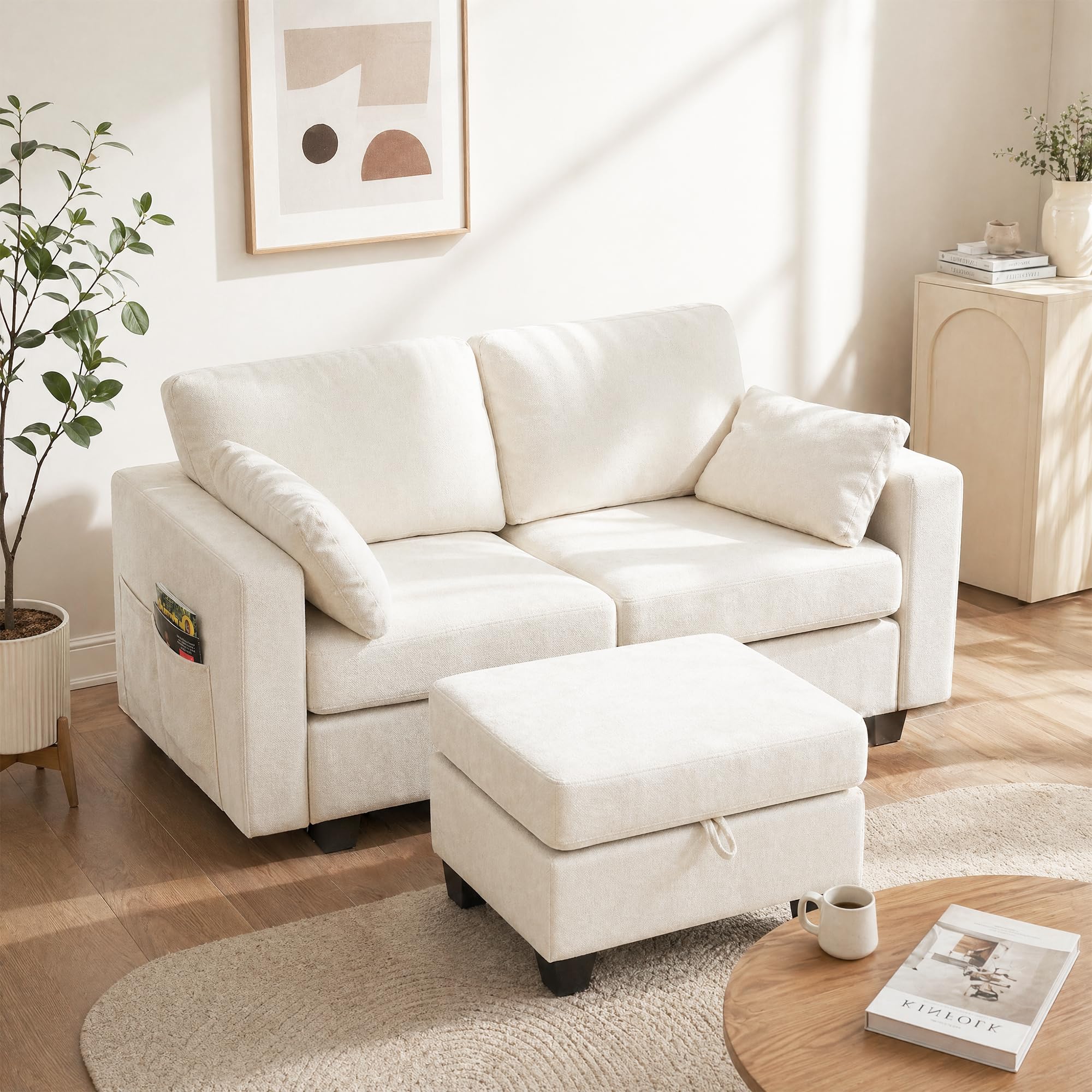Real Relax 99.6'' Oversized Sectional Sofa, Modular 3 Seater L Shaped Comfy Cloud Couch with Storage Movable Ottoman and Thick Cushion for Apartment Living Room Bedroom, Beige, Chenille - pokemaReal Relax 99.6'' Oversized Sectional Sofa, Modular 3 Seater L Shaped Comfy Cloud Couch with Storage Movable Ottoman and Thick Cushion for Apartment Living Room Bedroom, Beige, Chenille