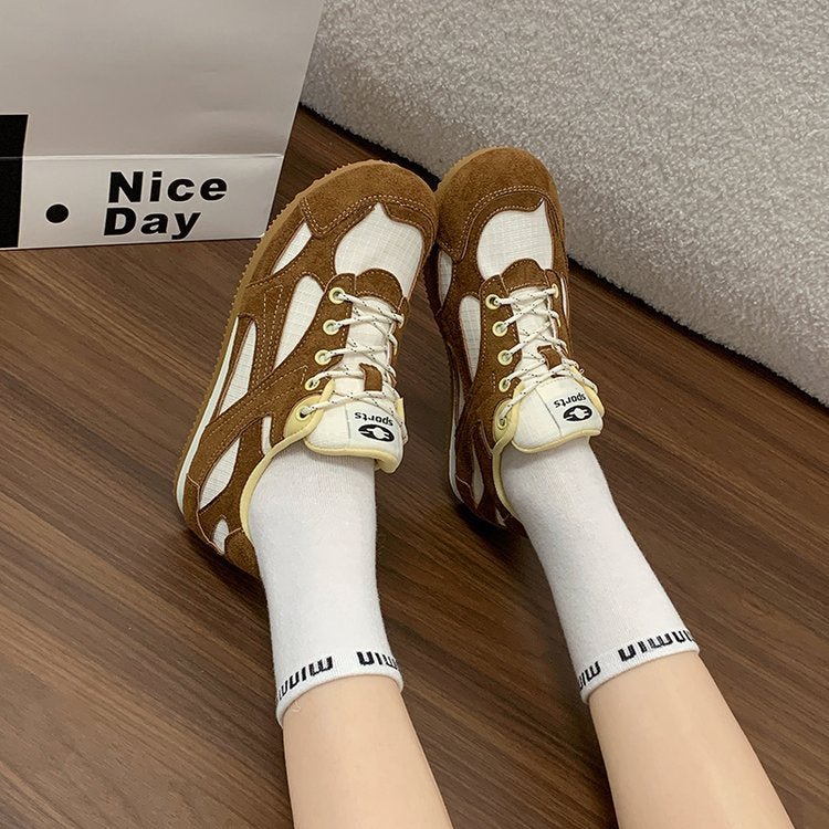 Retro Style Color Blocked Round Toe Lace Up German Training Shoes For Women In Spring, Lightweight And Casual Sports Shoes, Forrest Gump Shoes, Versatile - pokema1e3d502b53121b1d6aaecbdf184bf260