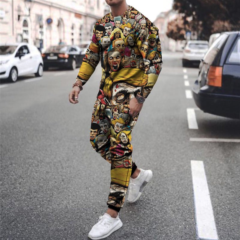 Round Neck T Shirt Long Sleeve Sports Pants Two Piece Set - pokemaf32d2132d1f36e520dac5bd1d5127753