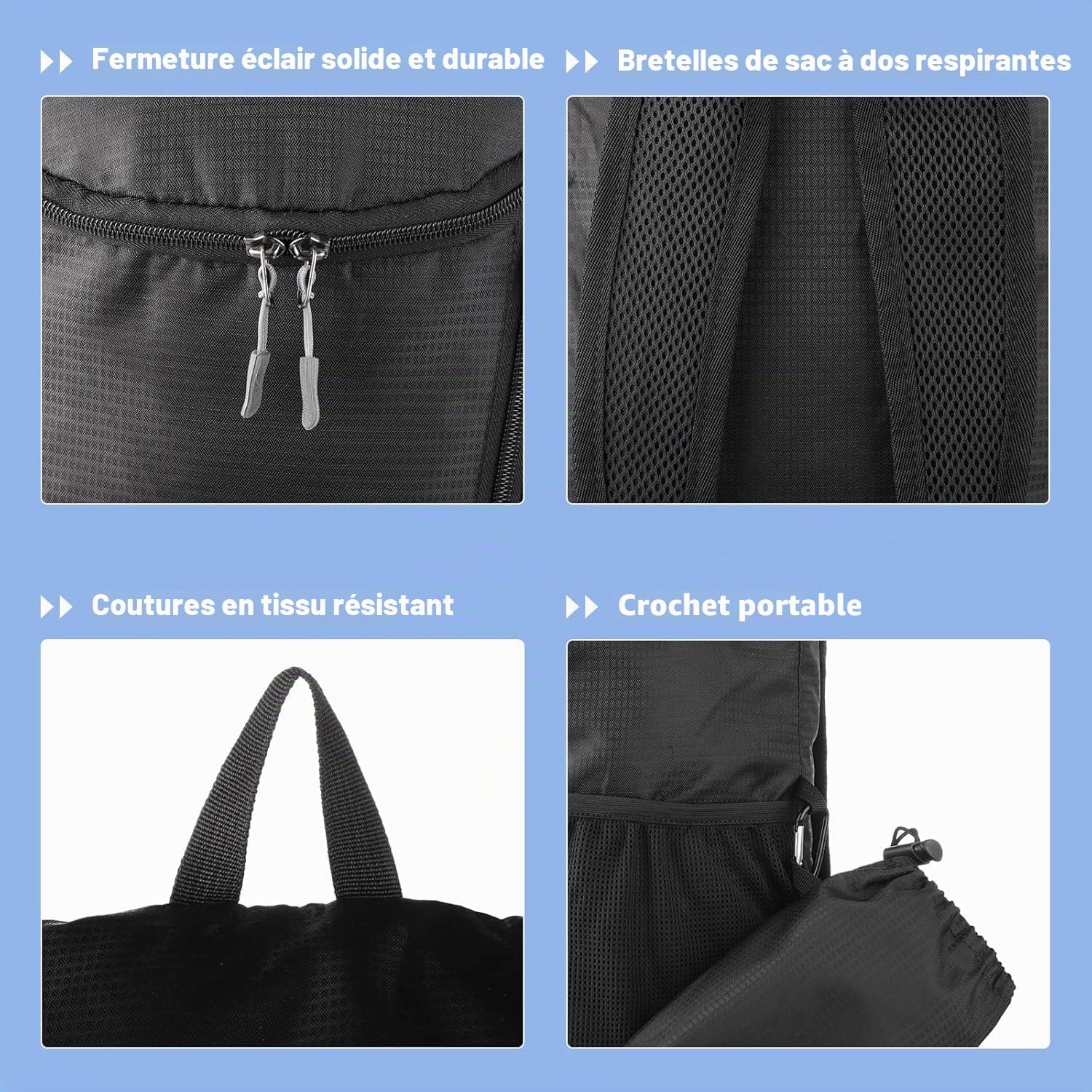 Sac à dos pliable léger compact pour l'extérieur - Sac de jour portable solide pour le sport de plein air - Idéal pour la randonnée - pokemaSac à dos pliable léger compact pour l'extérieur - Sac de jour portable solide pour le sport de plein air - Idéal pour la randonnée