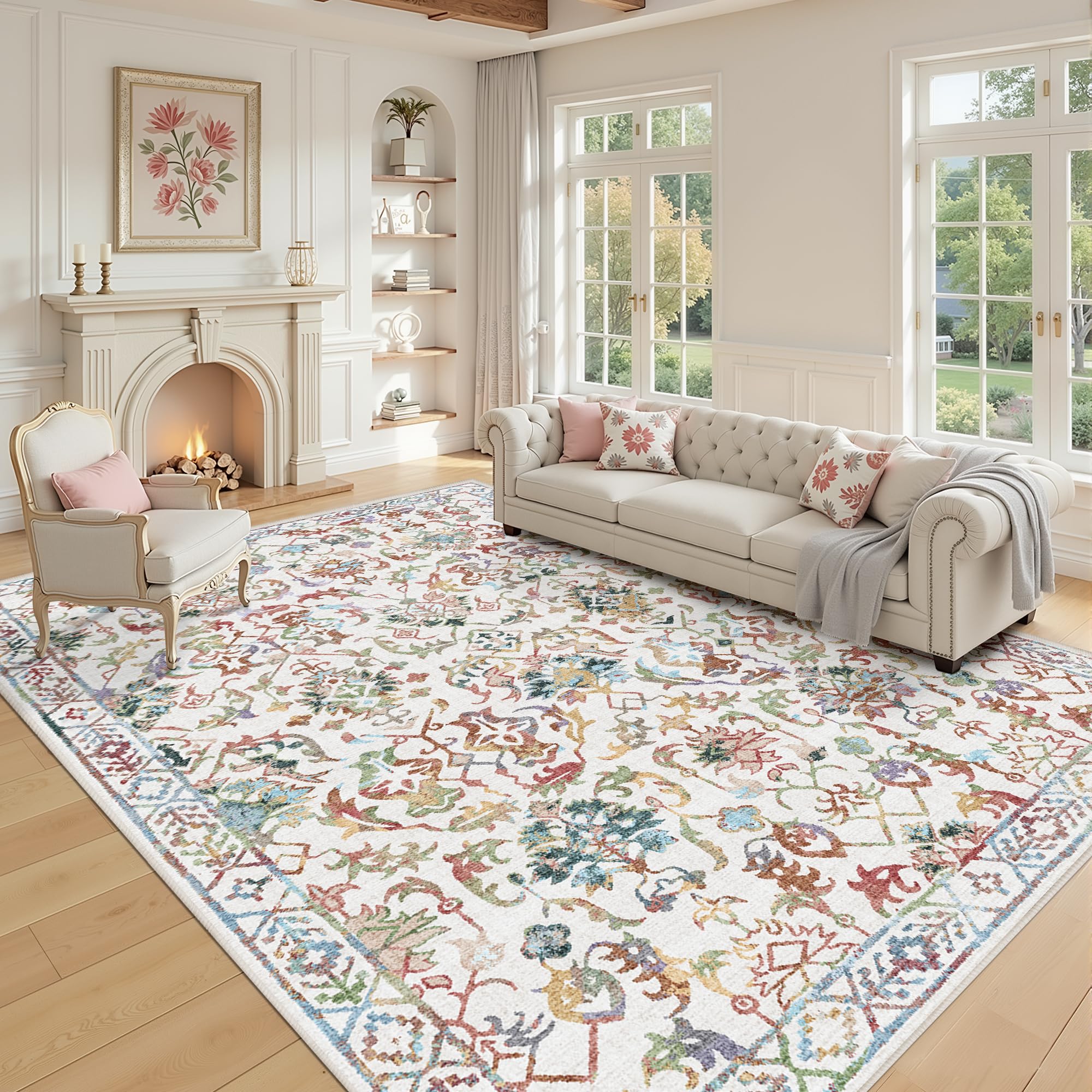 Sage Neutral Large Area Rug 9x12 for Living Room, Washable Rug for Dining Room Bedroom, Anti-Slip Low-Pile and Soft Accent Rug Farmhouse Office Home Decor Light Green - pokemaSage Neutral Large Area Rug 9x12 for Living Room, Washable Rug for Dining Room Bedroom, Anti-Slip Low-Pile and Soft Accent Rug Farmhouse Office Home Decor Light Green