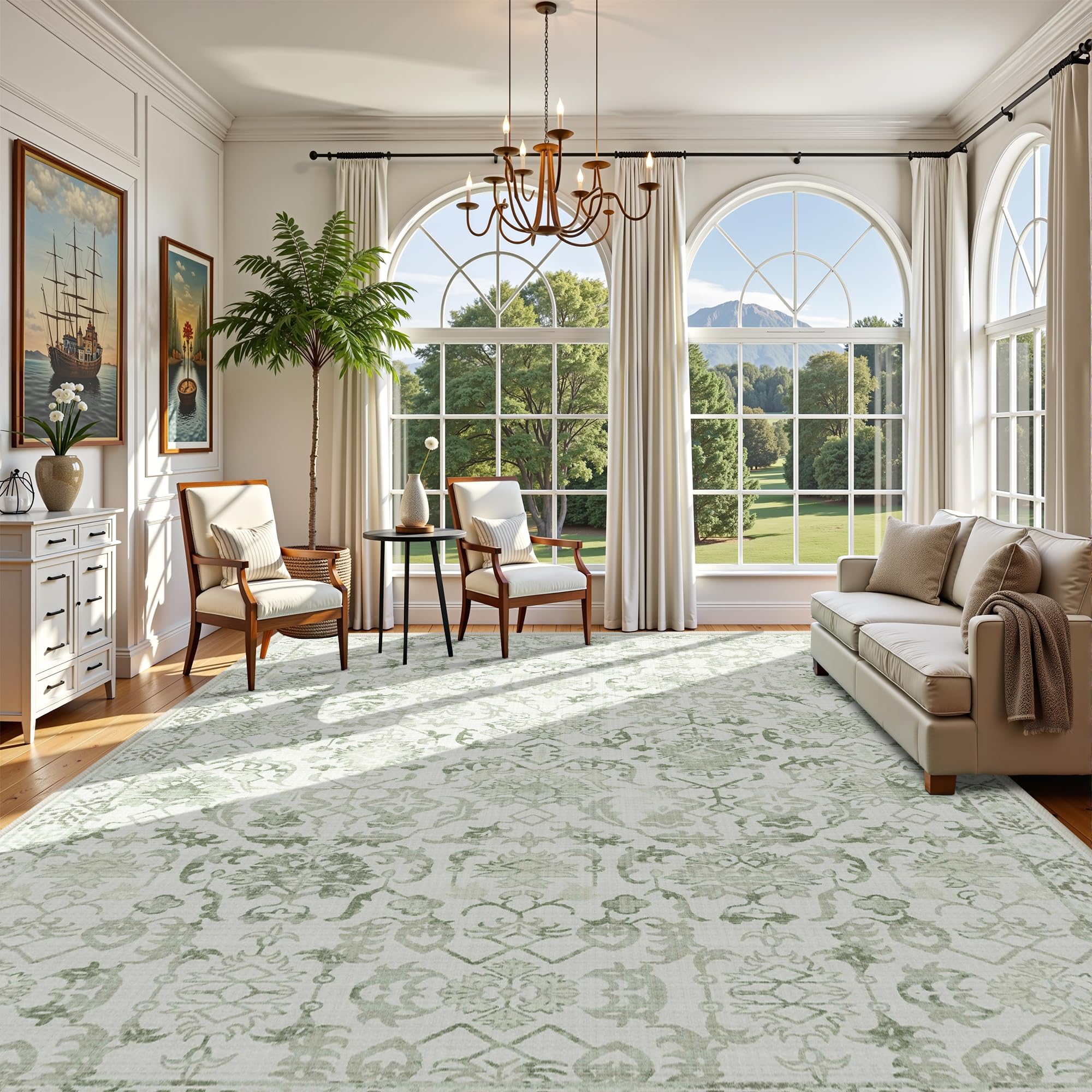 Sage Neutral Large Area Rug 9x12 for Living Room, Washable Rug for Dining Room Bedroom, Anti-Slip Low-Pile and Soft Accent Rug Farmhouse Office Home Decor Light Green - pokemaSage Neutral Large Area Rug 9x12 for Living Room, Washable Rug for Dining Room Bedroom, Anti-Slip Low-Pile and Soft Accent Rug Farmhouse Office Home Decor Light Green