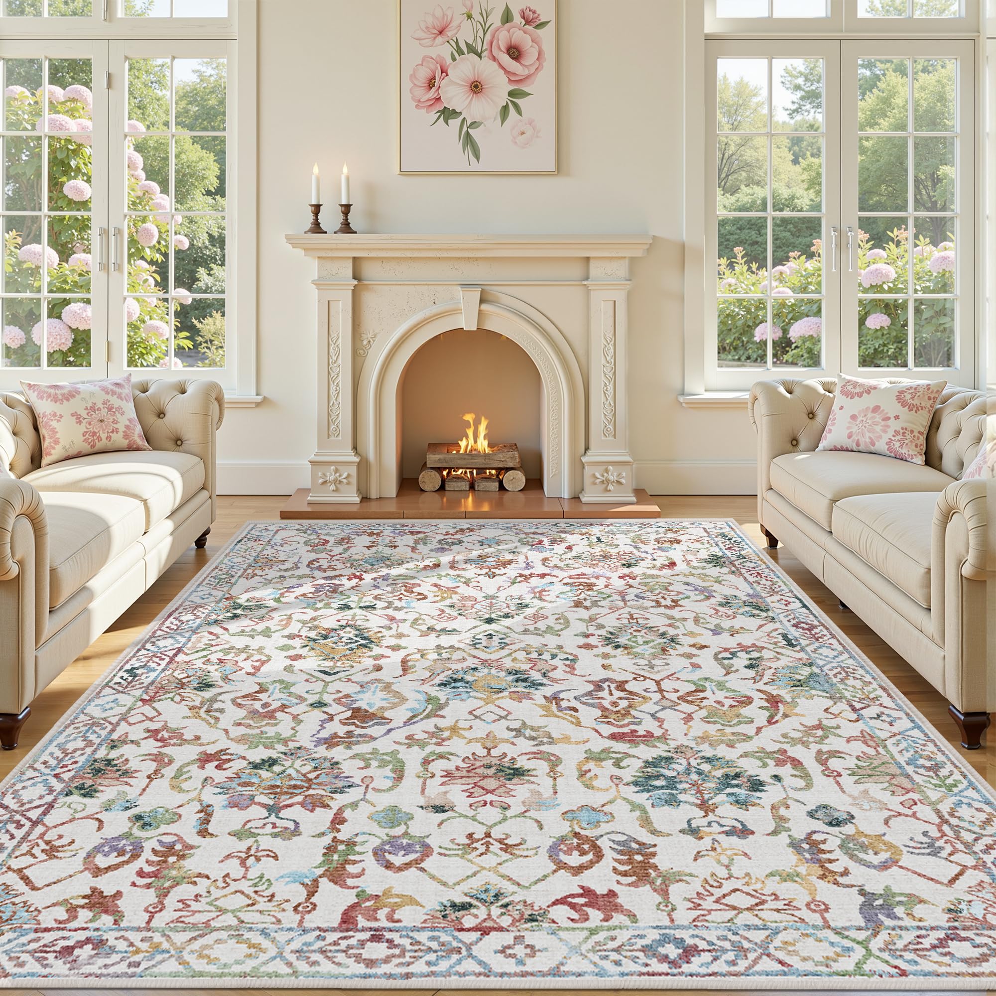 Sage Neutral Large Area Rug 9x12 for Living Room, Washable Rug for Dining Room Bedroom, Anti-Slip Low-Pile and Soft Accent Rug Farmhouse Office Home Decor Light Green - pokemaSage Neutral Large Area Rug 9x12 for Living Room, Washable Rug for Dining Room Bedroom, Anti-Slip Low-Pile and Soft Accent Rug Farmhouse Office Home Decor Light Green