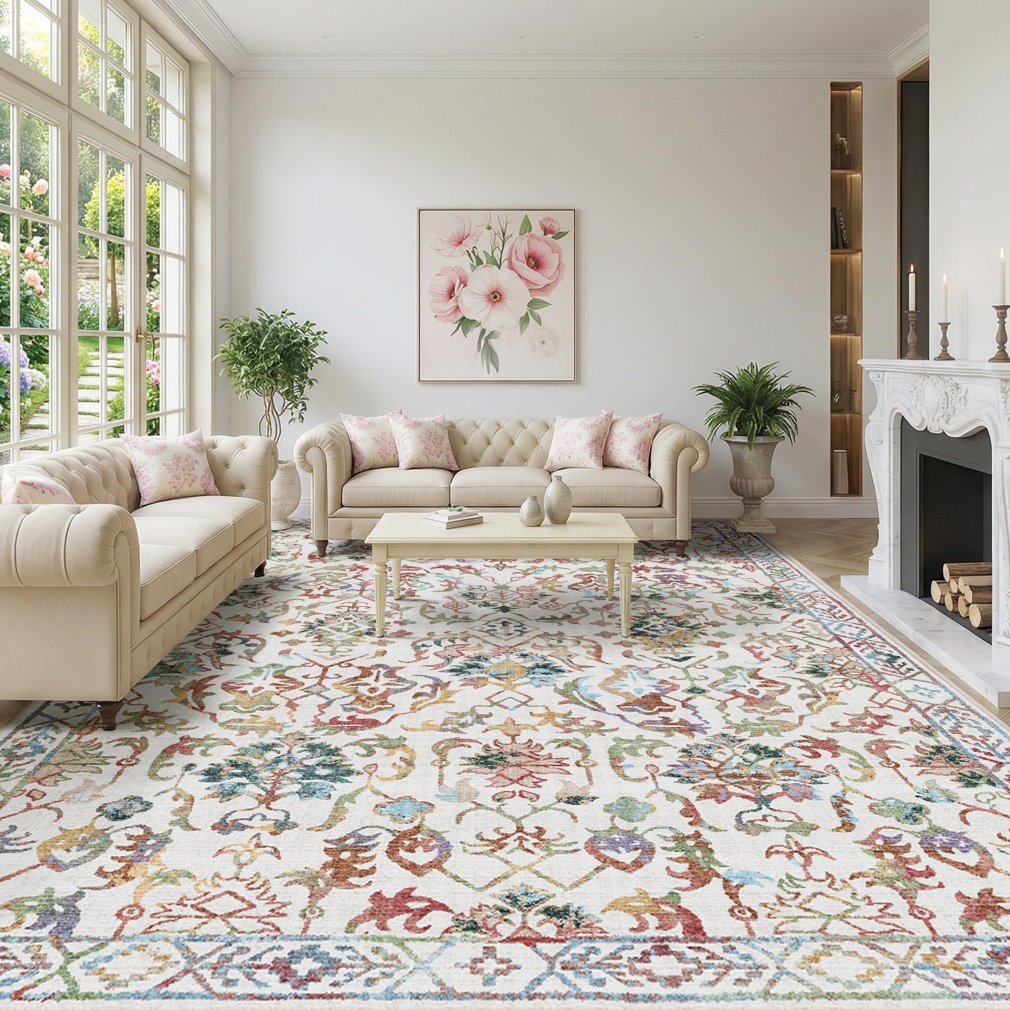 Sage Neutral Large Area Rug 9x12 for Living Room, Washable Rug for Dining Room Bedroom, Anti-Slip Low-Pile and Soft Accent Rug Farmhouse Office Home Decor Light Green - pokemaSage Neutral Large Area Rug 9x12 for Living Room, Washable Rug for Dining Room Bedroom, Anti-Slip Low-Pile and Soft Accent Rug Farmhouse Office Home Decor Light Green