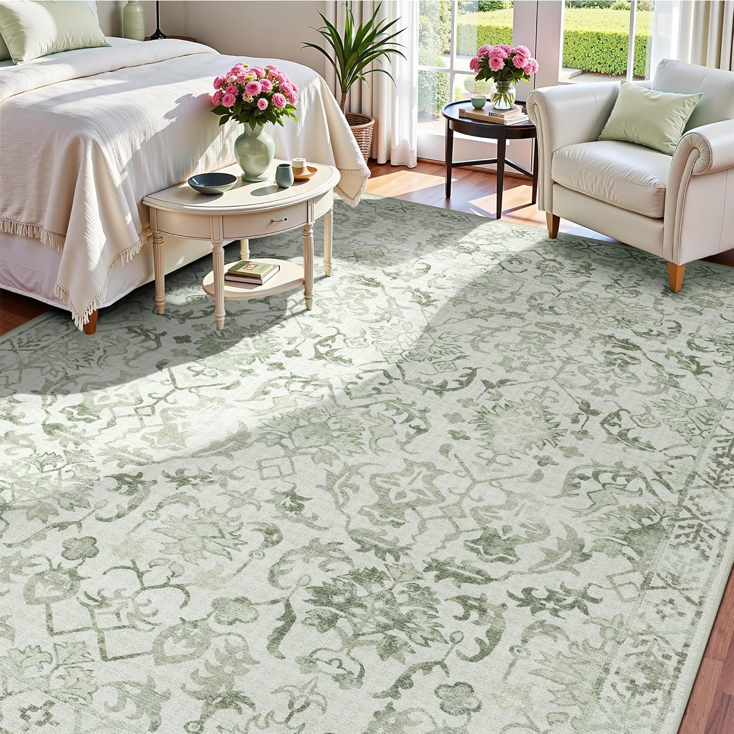 Sage Neutral Large Area Rug 9x12 for Living Room, Washable Rug for Dining Room Bedroom, Anti-Slip Low-Pile and Soft Accent Rug Farmhouse Office Home Decor Light Green - pokemaSage Neutral Large Area Rug 9x12 for Living Room, Washable Rug for Dining Room Bedroom, Anti-Slip Low-Pile and Soft Accent Rug Farmhouse Office Home Decor Light Green