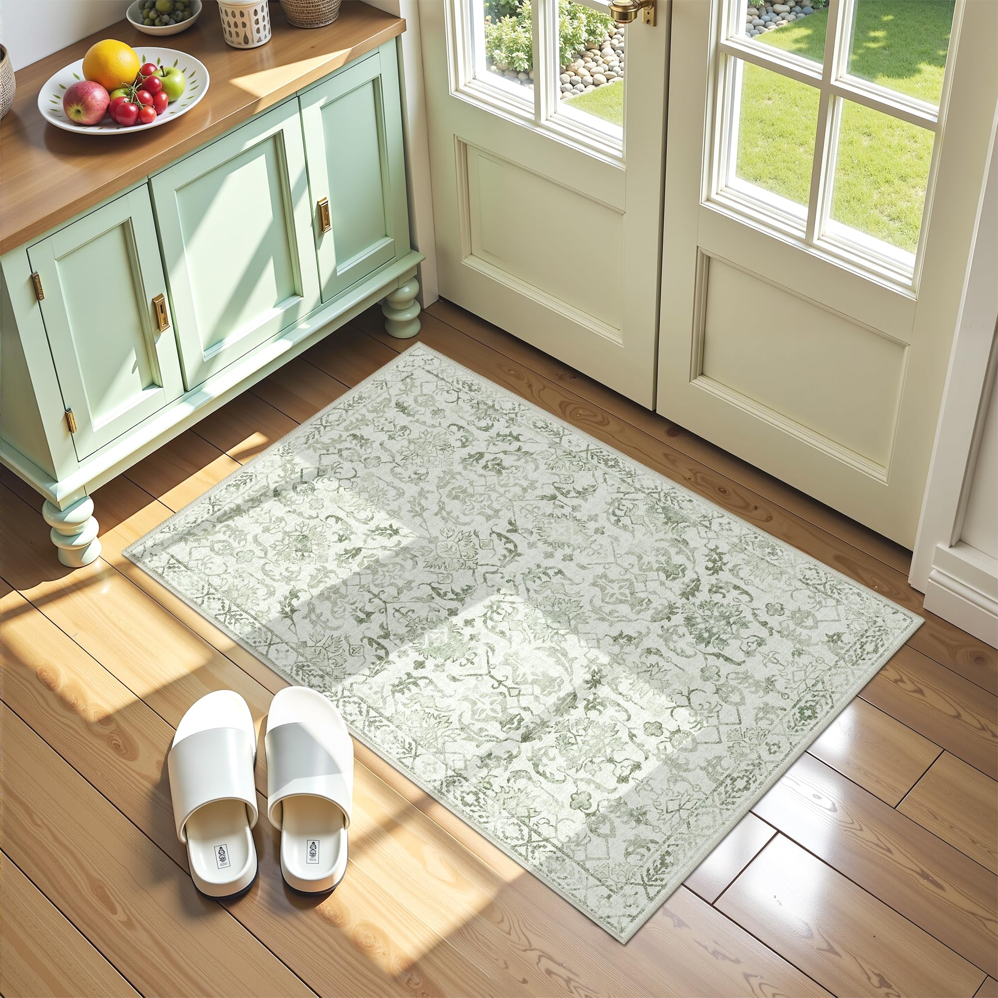 Sage Neutral Large Area Rug 9x12 for Living Room, Washable Rug for Dining Room Bedroom, Anti-Slip Low-Pile and Soft Accent Rug Farmhouse Office Home Decor Light Green - pokemaSage Neutral Large Area Rug 9x12 for Living Room, Washable Rug for Dining Room Bedroom, Anti-Slip Low-Pile and Soft Accent Rug Farmhouse Office Home Decor Light Green