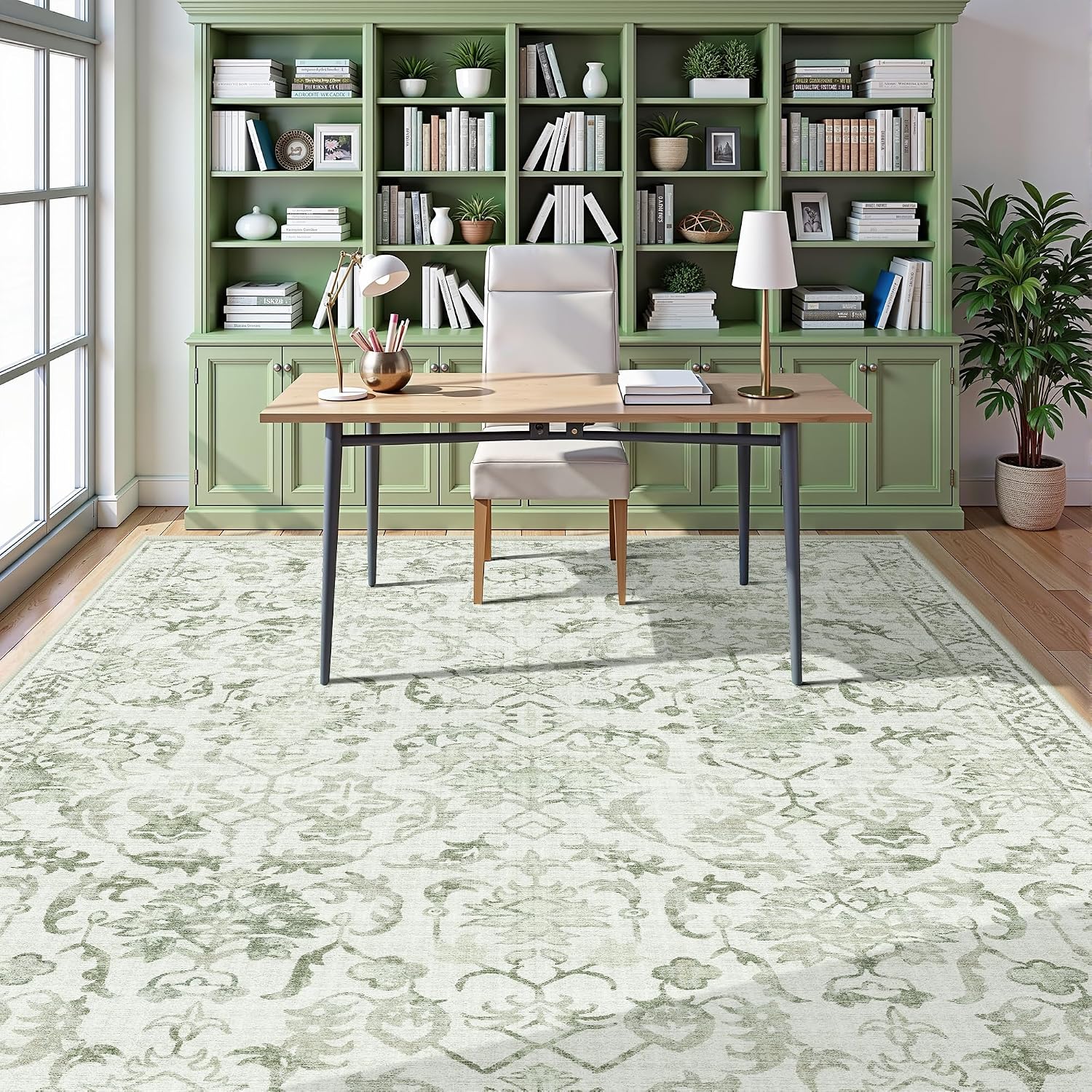 Sage Neutral Large Area Rug 9x12 for Living Room, Washable Rug for Dining Room Bedroom, Anti-Slip Low-Pile and Soft Accent Rug Farmhouse Office Home Decor Light Green - pokemaSage Neutral Large Area Rug 9x12 for Living Room, Washable Rug for Dining Room Bedroom, Anti-Slip Low-Pile and Soft Accent Rug Farmhouse Office Home Decor Light Green