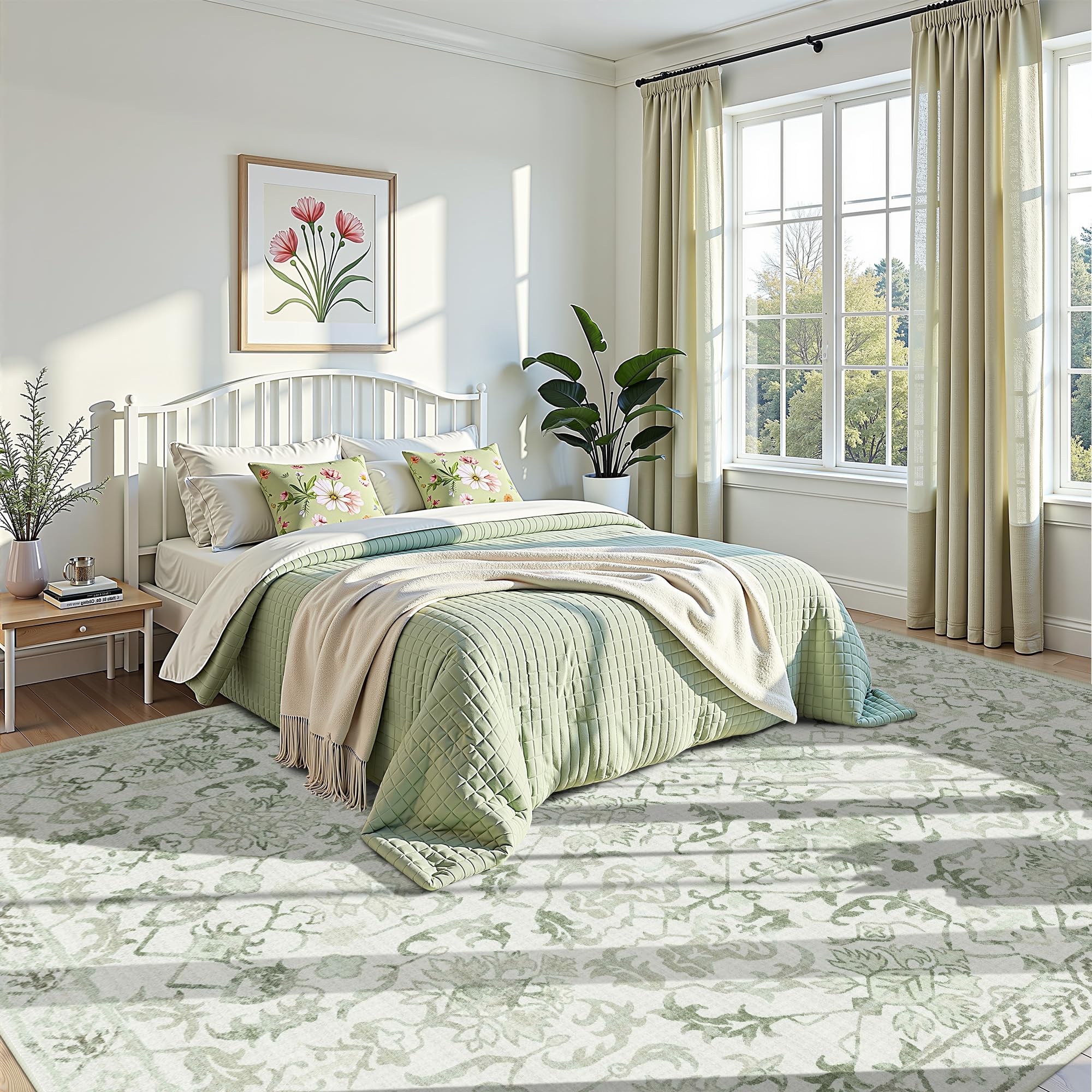 Sage Neutral Large Area Rug 9x12 for Living Room, Washable Rug for Dining Room Bedroom, Anti-Slip Low-Pile and Soft Accent Rug Farmhouse Office Home Decor Light Green - pokemaSage Neutral Large Area Rug 9x12 for Living Room, Washable Rug for Dining Room Bedroom, Anti-Slip Low-Pile and Soft Accent Rug Farmhouse Office Home Decor Light Green