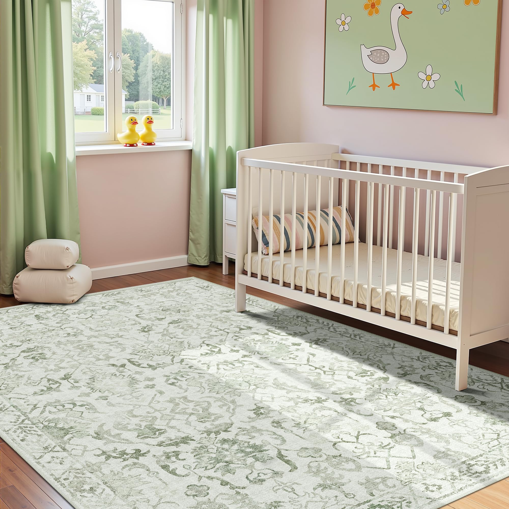 Sage Neutral Large Area Rug 9x12 for Living Room, Washable Rug for Dining Room Bedroom, Anti-Slip Low-Pile and Soft Accent Rug Farmhouse Office Home Decor Light Green - pokemaSage Neutral Large Area Rug 9x12 for Living Room, Washable Rug for Dining Room Bedroom, Anti-Slip Low-Pile and Soft Accent Rug Farmhouse Office Home Decor Light Green