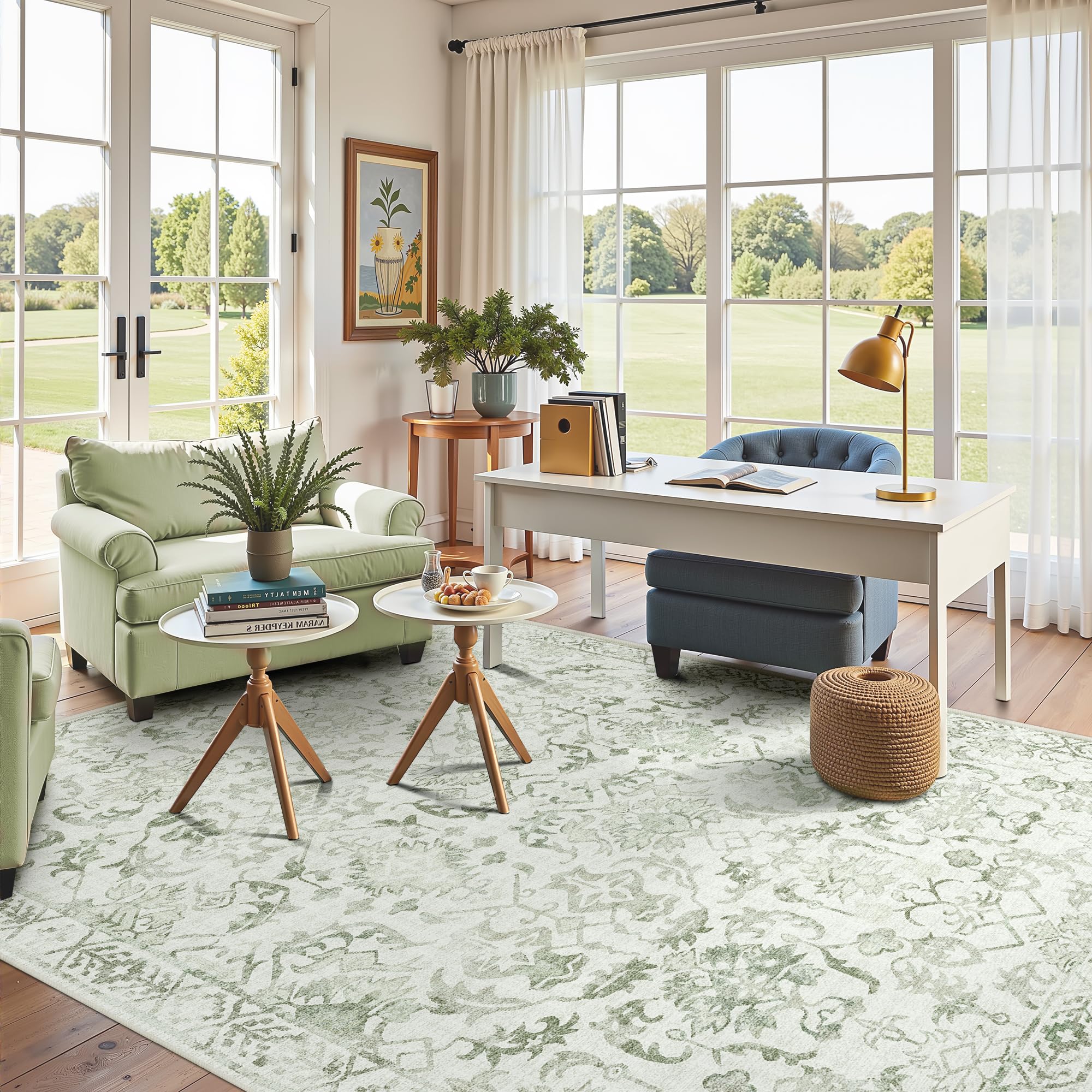 Sage Neutral Large Area Rug 9x12 for Living Room, Washable Rug for Dining Room Bedroom, Anti-Slip Low-Pile and Soft Accent Rug Farmhouse Office Home Decor Light Green - pokemaSage Neutral Large Area Rug 9x12 for Living Room, Washable Rug for Dining Room Bedroom, Anti-Slip Low-Pile and Soft Accent Rug Farmhouse Office Home Decor Light Green