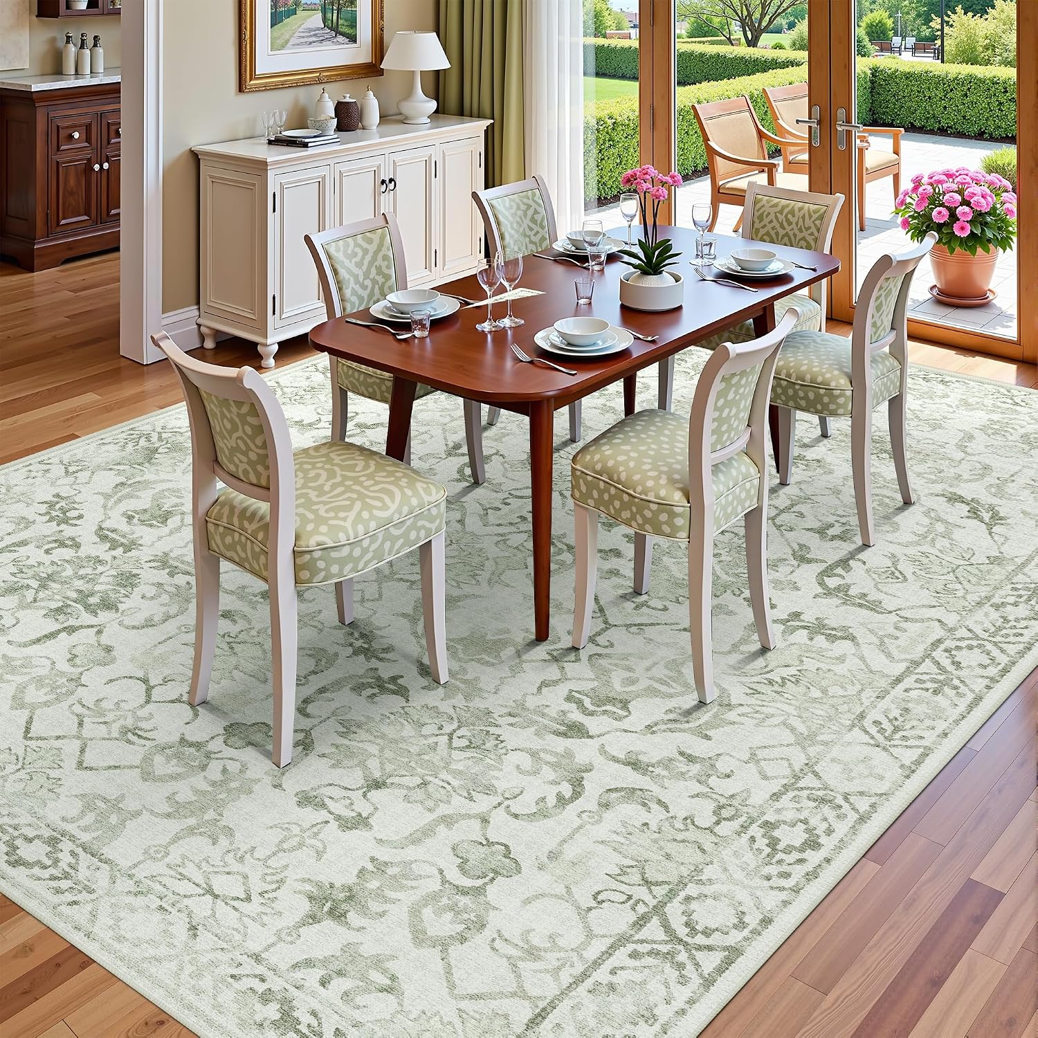 Sage Neutral Large Area Rug 9x12 for Living Room, Washable Rug for Dining Room Bedroom, Anti-Slip Low-Pile and Soft Accent Rug Farmhouse Office Home Decor Light Green - pokemaSage Neutral Large Area Rug 9x12 for Living Room, Washable Rug for Dining Room Bedroom, Anti-Slip Low-Pile and Soft Accent Rug Farmhouse Office Home Decor Light Green