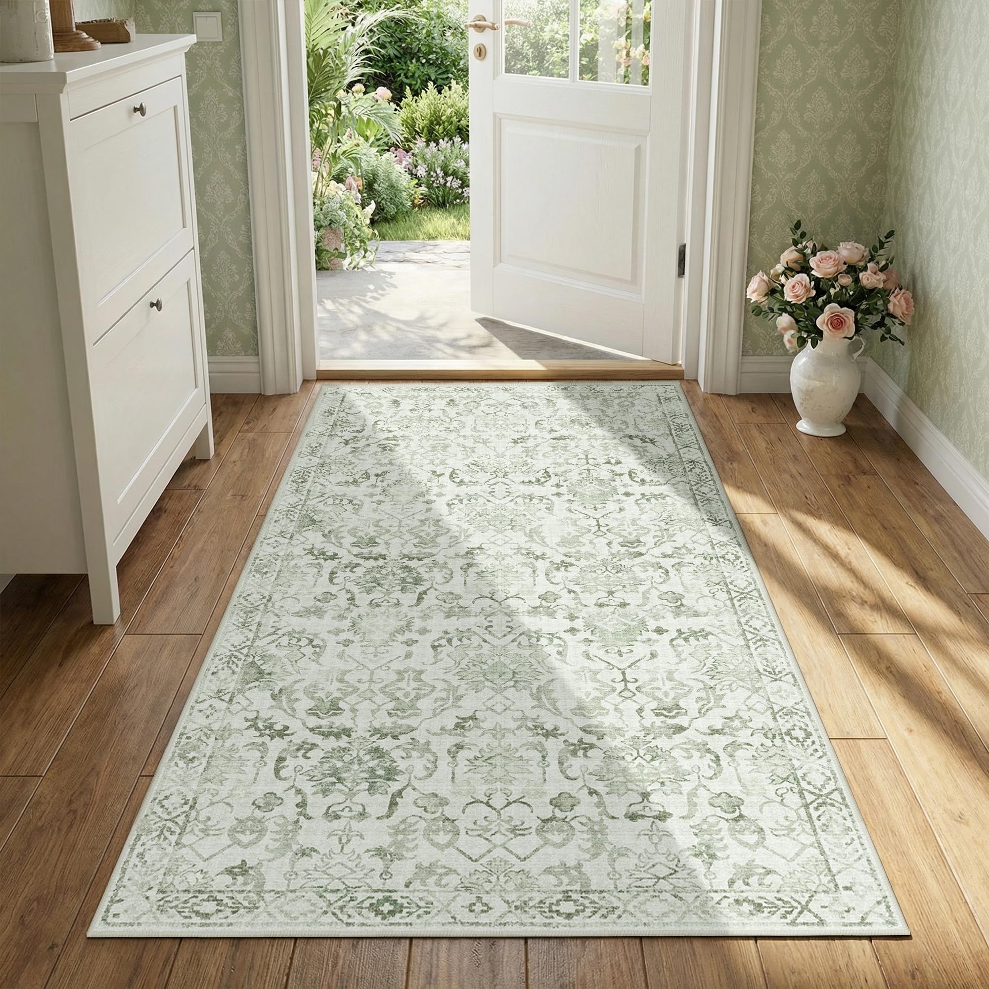 Sage Neutral Large Area Rug 9x12 for Living Room, Washable Rug for Dining Room Bedroom, Anti-Slip Low-Pile and Soft Accent Rug Farmhouse Office Home Decor Light Green - pokemaSage Neutral Large Area Rug 9x12 for Living Room, Washable Rug for Dining Room Bedroom, Anti-Slip Low-Pile and Soft Accent Rug Farmhouse Office Home Decor Light Green