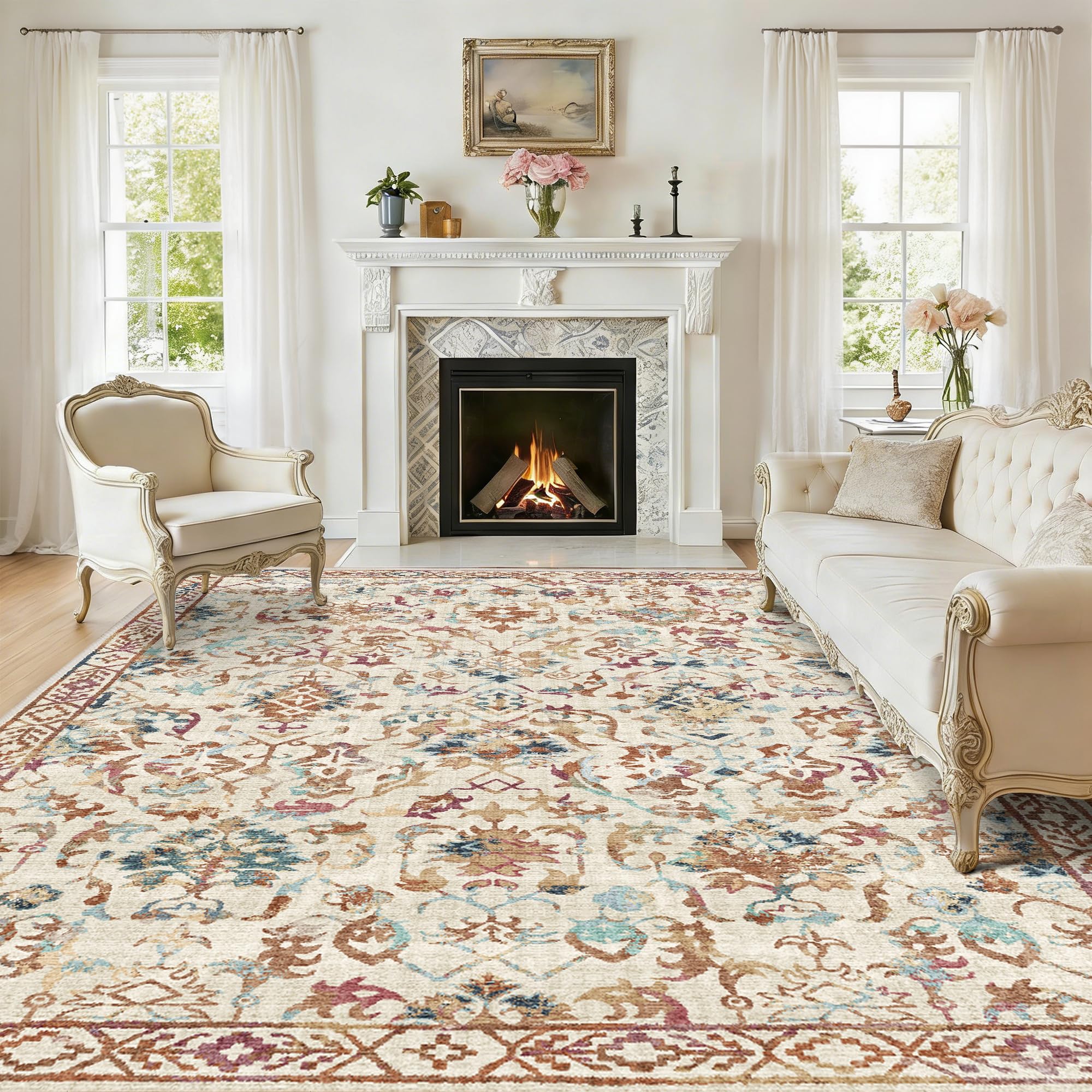 Sage Neutral Large Area Rug 9x12 for Living Room, Washable Rug for Dining Room Bedroom, Anti-Slip Low-Pile and Soft Accent Rug Farmhouse Office Home Decor Light Green - pokemaSage Neutral Large Area Rug 9x12 for Living Room, Washable Rug for Dining Room Bedroom, Anti-Slip Low-Pile and Soft Accent Rug Farmhouse Office Home Decor Light Green