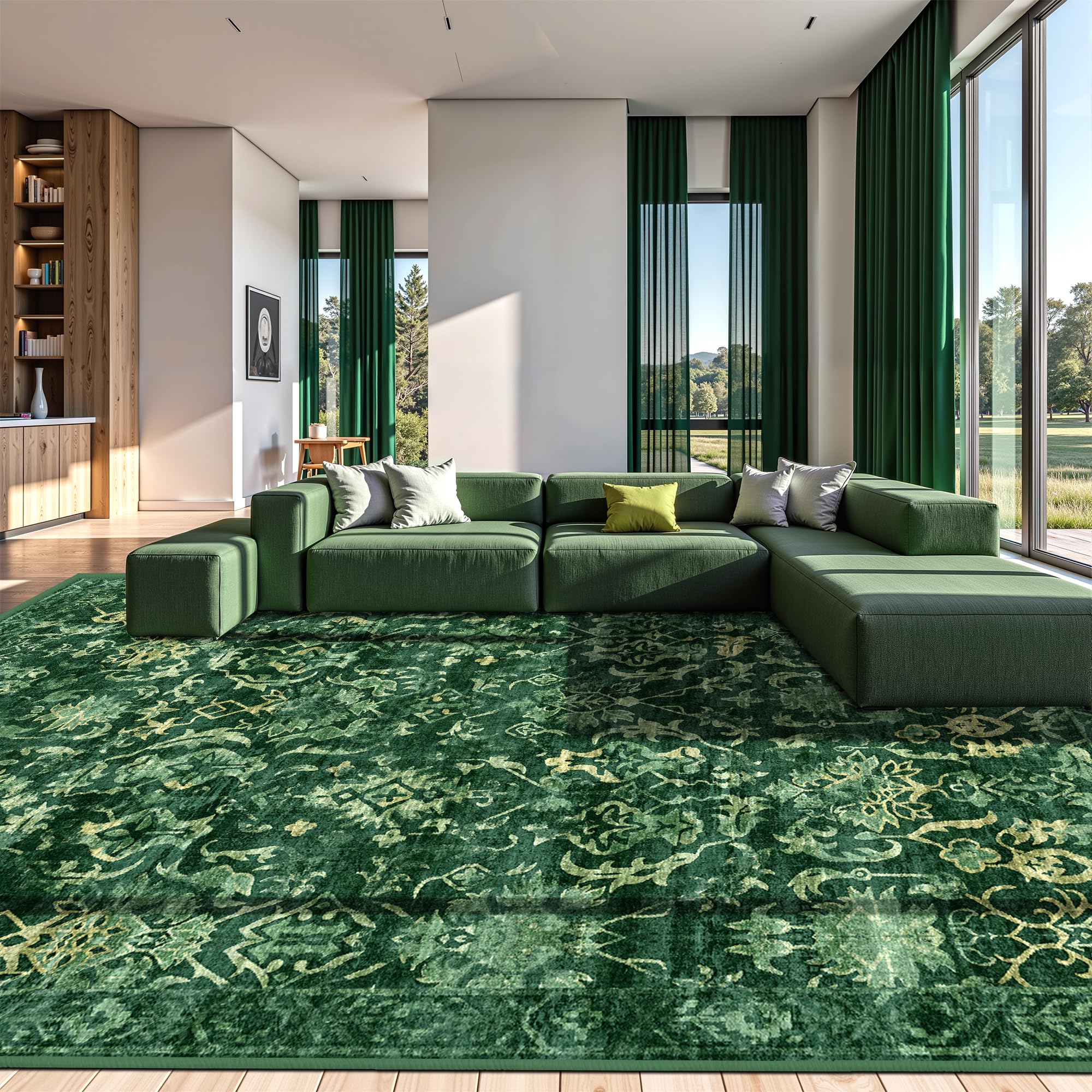 Sage Neutral Large Area Rug 9x12 for Living Room, Washable Rug for Dining Room Bedroom, Anti-Slip Low-Pile and Soft Accent Rug Farmhouse Office Home Decor Light Green - pokemaSage Neutral Large Area Rug 9x12 for Living Room, Washable Rug for Dining Room Bedroom, Anti-Slip Low-Pile and Soft Accent Rug Farmhouse Office Home Decor Light Green