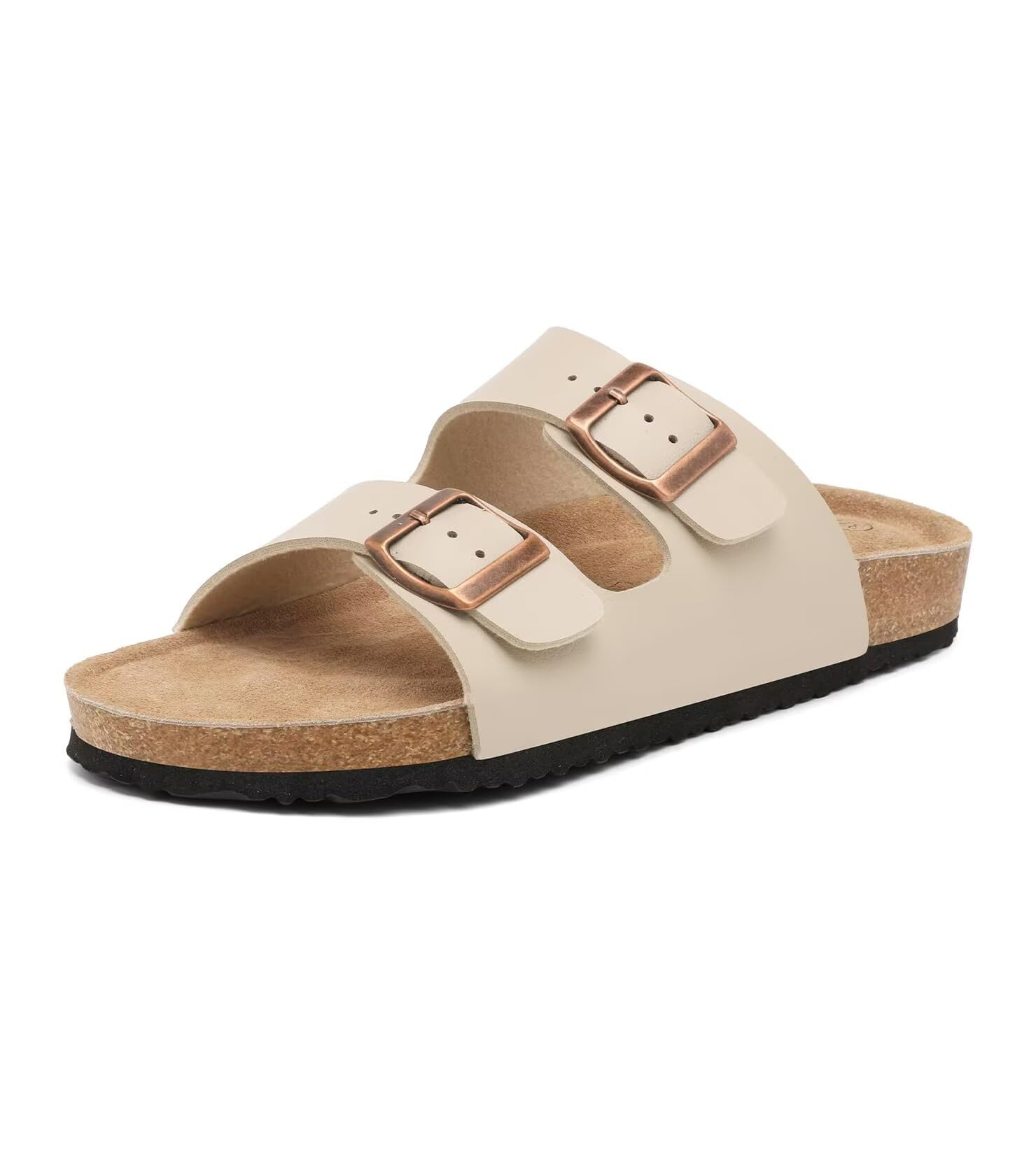 Sandales plates unisexes en cuir véritable avec pied en liège avec soutien de la voûte plantaire, double boucle en mousse à mémoire de forme pour la plage, les vacances d’été - pokemaSandales plates unisexes en cuir véritable avec pied en liège avec soutien de la voûte plantaire, double boucle en mousse à mémoire de forme pour la plage, les vacances d’été