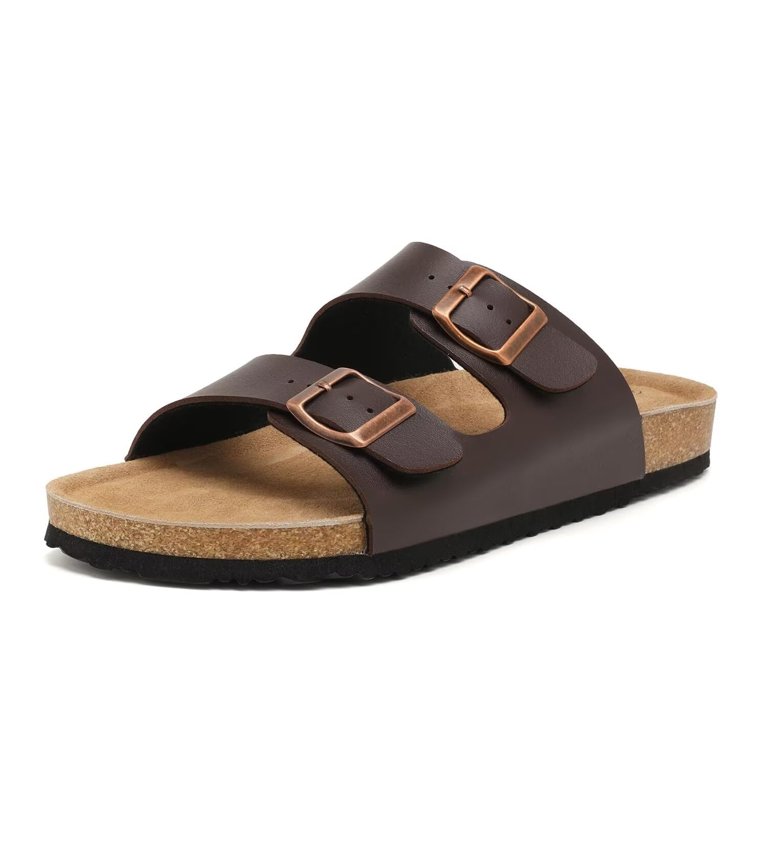 Sandales plates unisexes en cuir véritable avec pied en liège avec soutien de la voûte plantaire, double boucle en mousse à mémoire de forme pour la plage, les vacances d’été - pokemaSandales plates unisexes en cuir véritable avec pied en liège avec soutien de la voûte plantaire, double boucle en mousse à mémoire de forme pour la plage, les vacances d’été