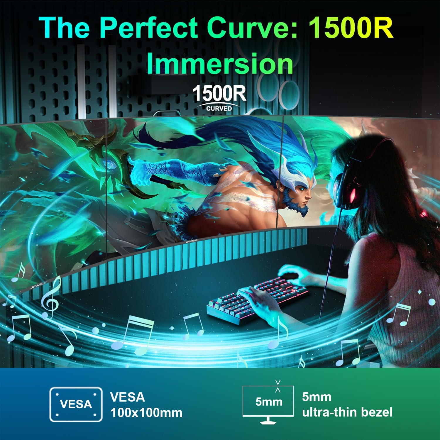 SANSUI Curved 27 Inch Monitor 160Hz 1Ms FHD 1080P Computer Screen 1500R|HDMI & DP|4000:1|110% sRGB|VESA Compatible, for Tablet, Desktop, Laptop and PC Work Gaming - pokemaSANSUI Curved 27 Inch Monitor 160Hz 1Ms FHD 1080P Computer Screen 1500R|HDMI & DP|4000:1|110% sRGB|VESA Compatible, for Tablet, Desktop, Laptop and PC Work Gaming