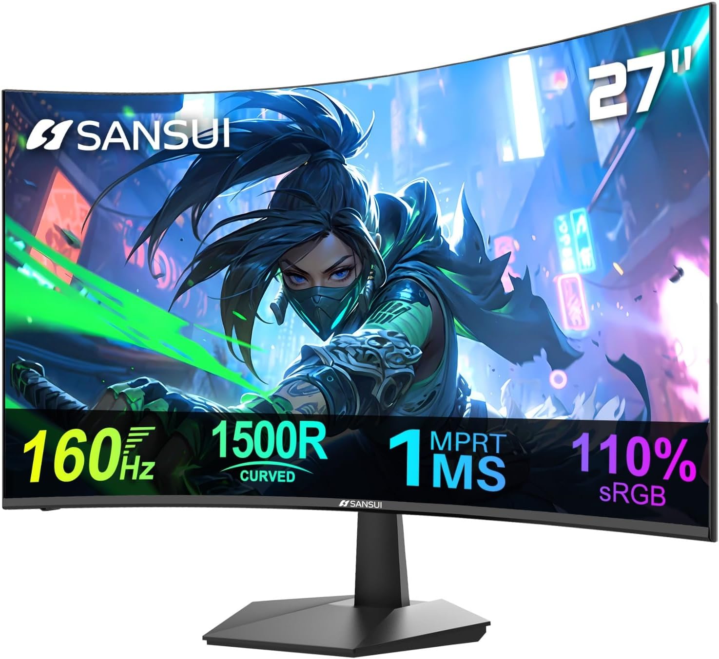 SANSUI Curved 27 Inch Monitor 160Hz 1Ms FHD 1080P Computer Screen 1500R|HDMI & DP|4000:1|110% sRGB|VESA Compatible, for Tablet, Desktop, Laptop and PC Work Gaming - pokemaSANSUI Curved 27 Inch Monitor 160Hz 1Ms FHD 1080P Computer Screen 1500R|HDMI & DP|4000:1|110% sRGB|VESA Compatible, for Tablet, Desktop, Laptop and PC Work Gaming