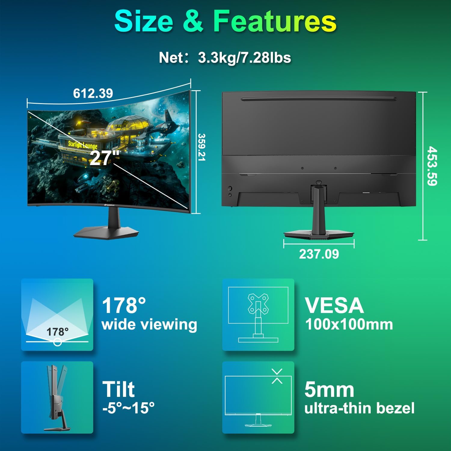 SANSUI Curved 27 Inch Monitor 160Hz 1Ms FHD 1080P Computer Screen 1500R|HDMI & DP|4000:1|110% sRGB|VESA Compatible, for Tablet, Desktop, Laptop and PC Work Gaming - pokemaSANSUI Curved 27 Inch Monitor 160Hz 1Ms FHD 1080P Computer Screen 1500R|HDMI & DP|4000:1|110% sRGB|VESA Compatible, for Tablet, Desktop, Laptop and PC Work Gaming