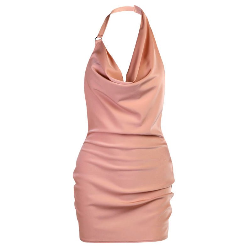 Satin Party Dress V Neck Backless Mini Sleeveless Summer Party Dress - pokema152595d7a1fe45796d4b532f42cfb2d7