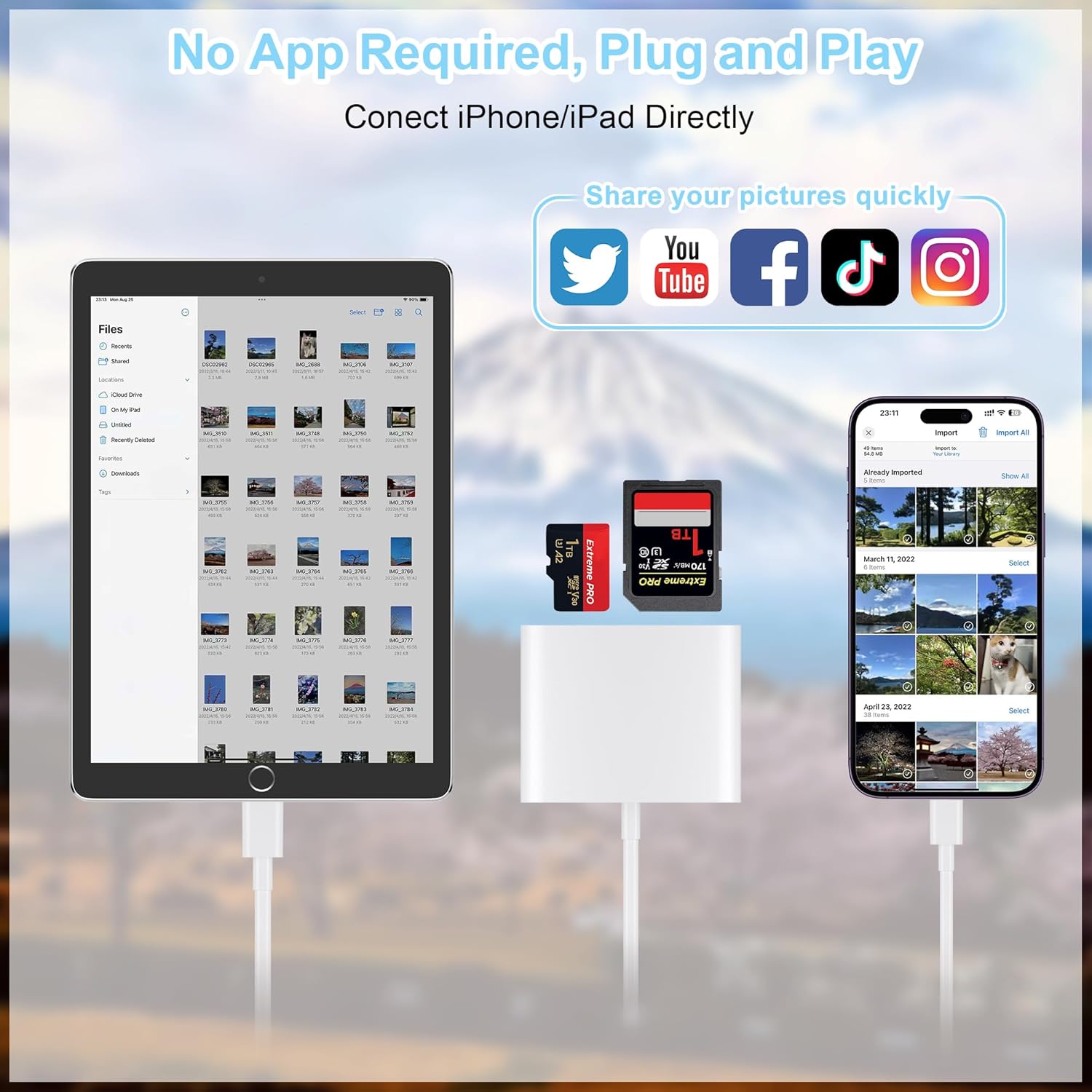 SD Card Reader for iPhone, Memory Card Reader with USB-C to Lightning Adapter Plug and Play Trail Game Camera Micro SD Card Viewer Support SD/TF Card and USB for iPad No App Required (White) - pokemaSD Card Reader for iPhone, Memory Card Reader with USB-C to Lightning Adapter Plug and Play Trail Game Camera Micro SD Card Viewer Support SD/TF Card and USB for iPad No App Required (White)